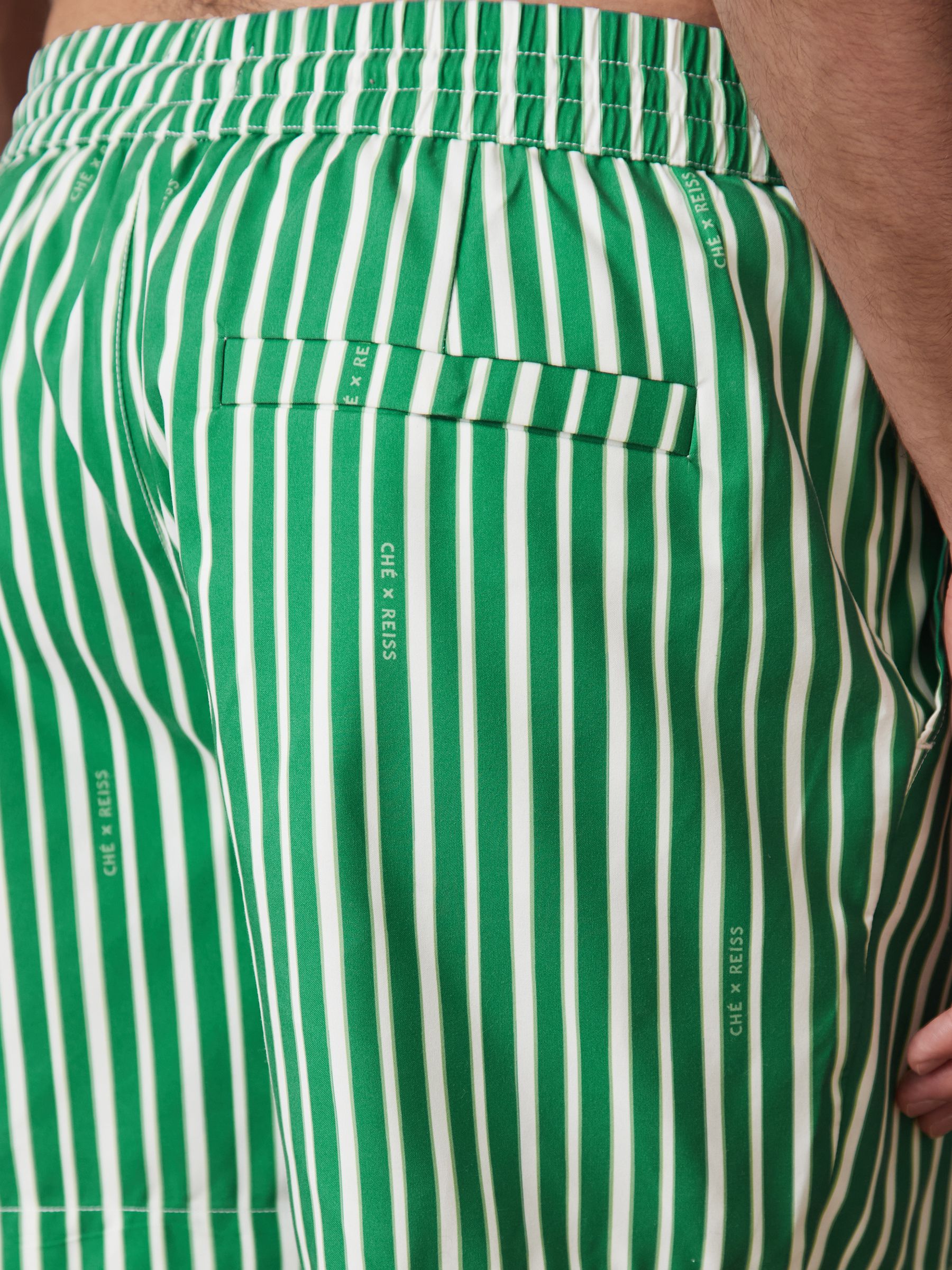 Reiss | Ché Stripe Swim Shorts in Green/White - Image 5 of 7