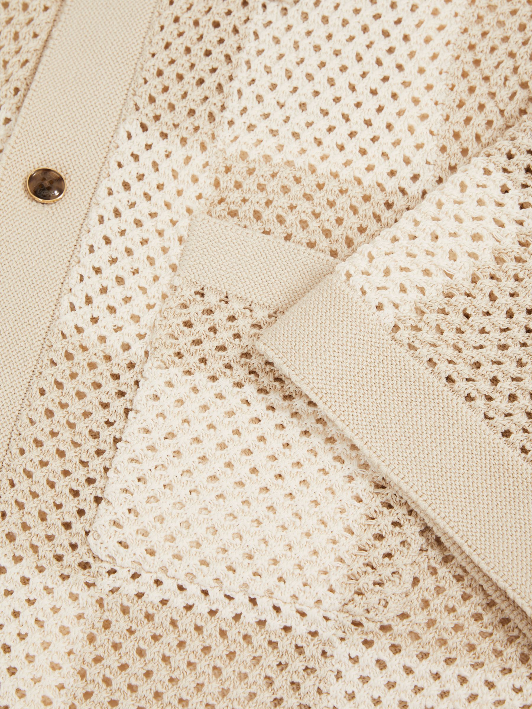 Cotton Chequerboard Crochet Shirt in Taupe/Off White - Image 6 of 6
