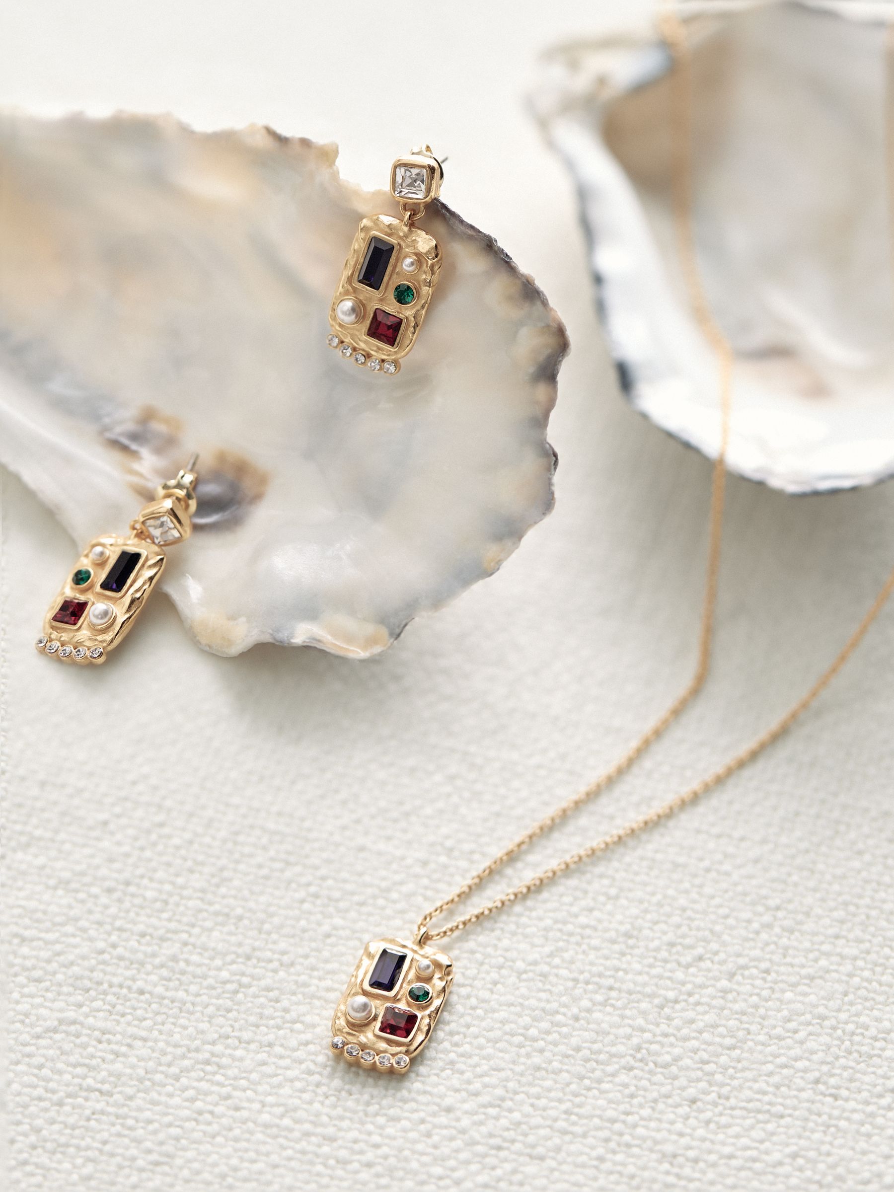 Crystal Rectangle Pendant Necklace in Gold Tone - Image 4 of 6