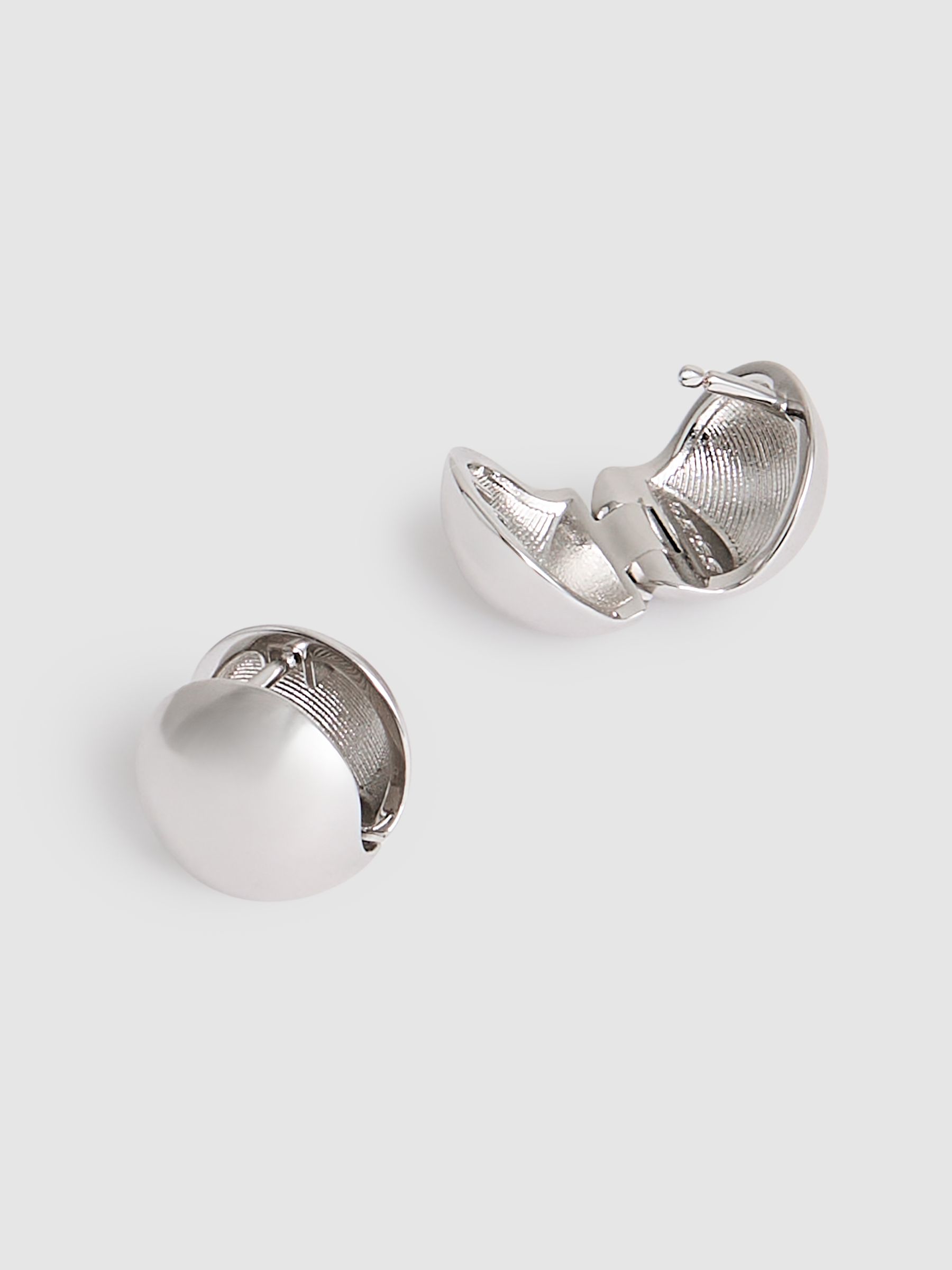 Polished Ball Huggie Earrings in Silver Tone - Image 3 of 4