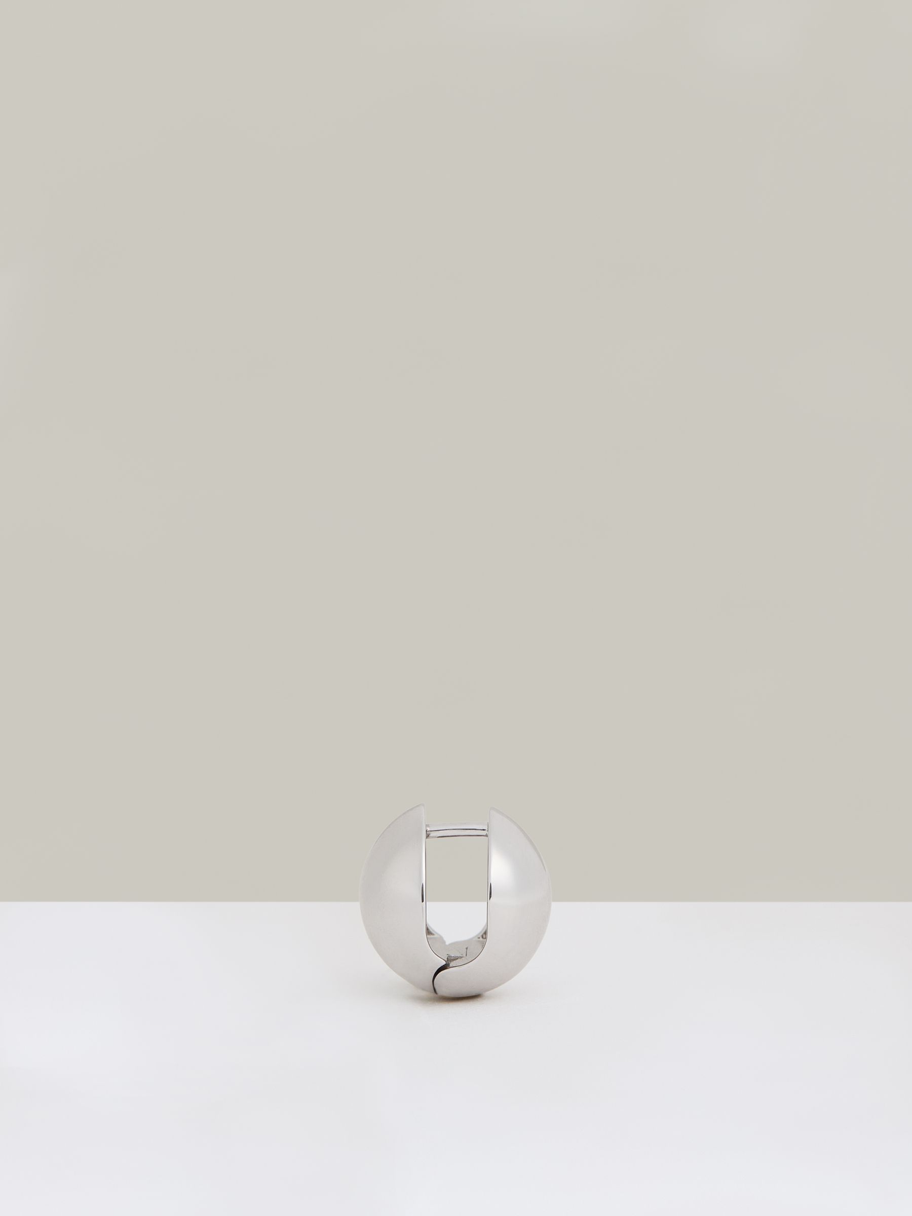 Polished Ball Huggie Earrings in Silver Tone - Image 4 of 4