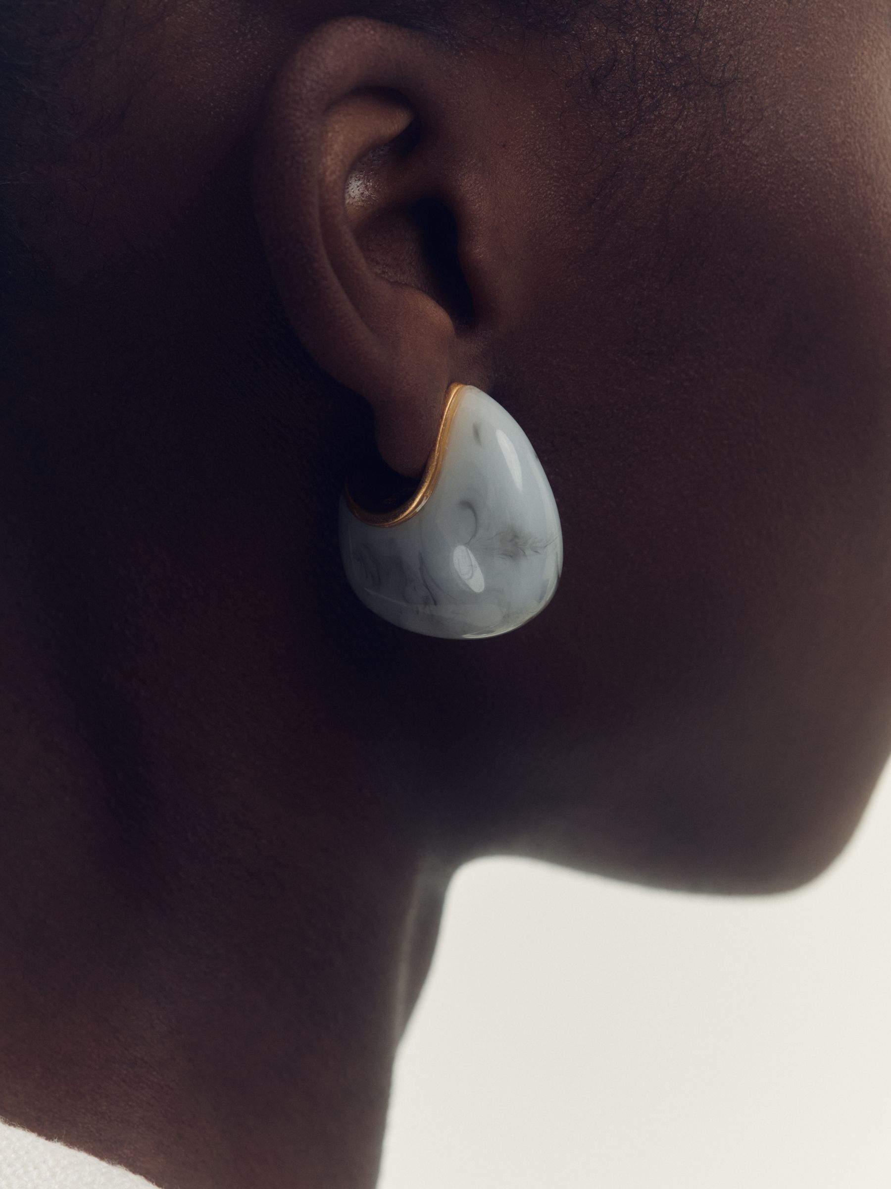 Curve Marble Scoop Earrings in Gold Tone - Image 2 of 4