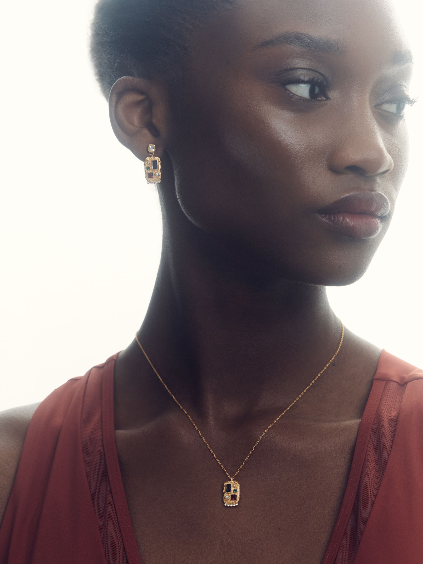 Crystal Rectangle Drop Earrings in Gold Tone - Image 2 of 4