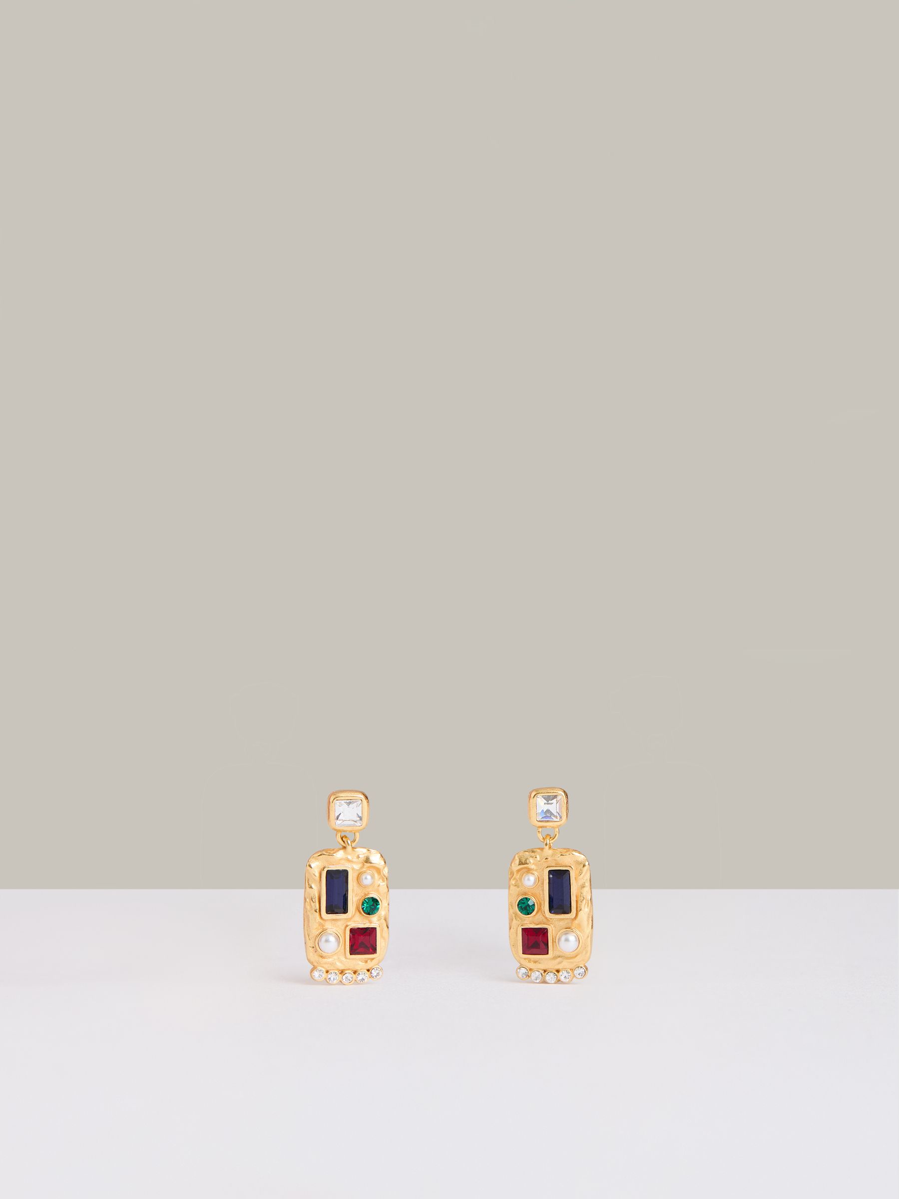 Crystal Rectangle Drop Earrings in Gold Tone - Image 3 of 4