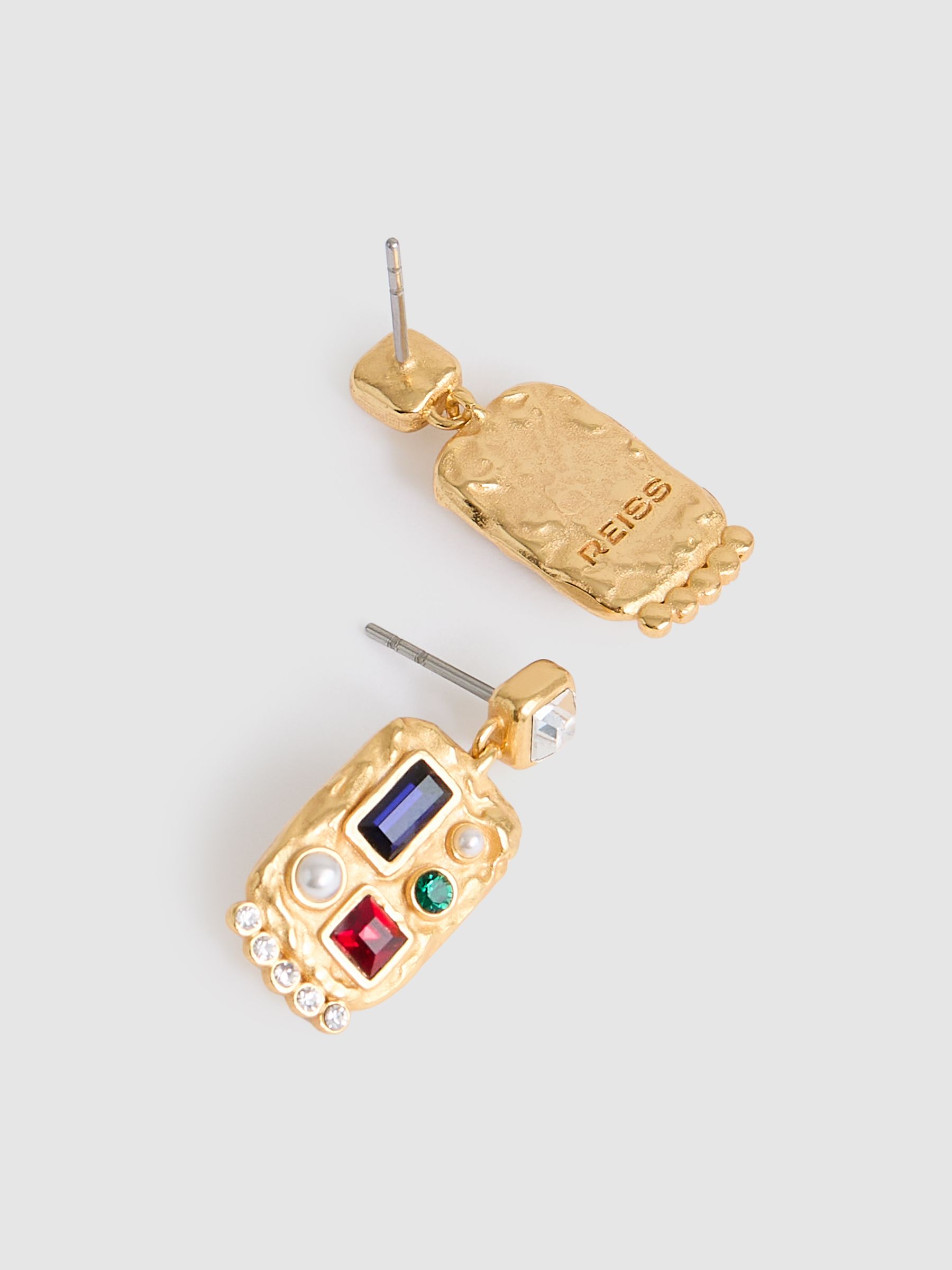 Crystal Rectangle Drop Earrings in Gold Tone - Image 4 of 4