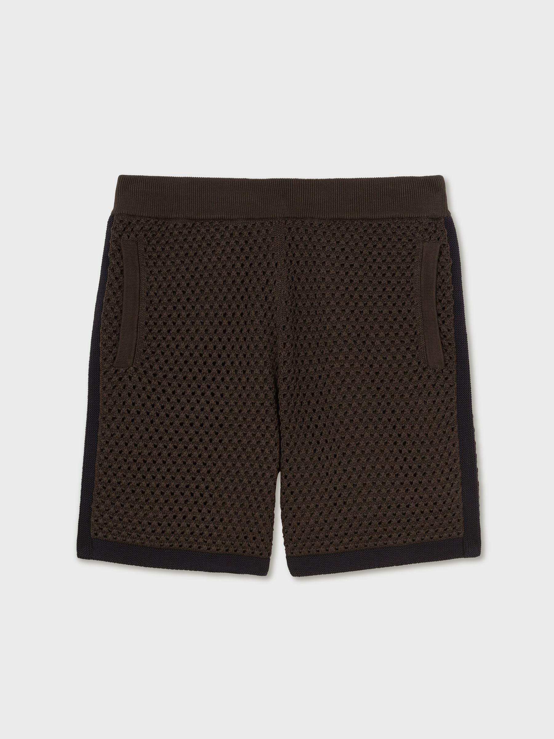 Cotton-Blend Crochet Shorts in Chocolate/Navy - image 1