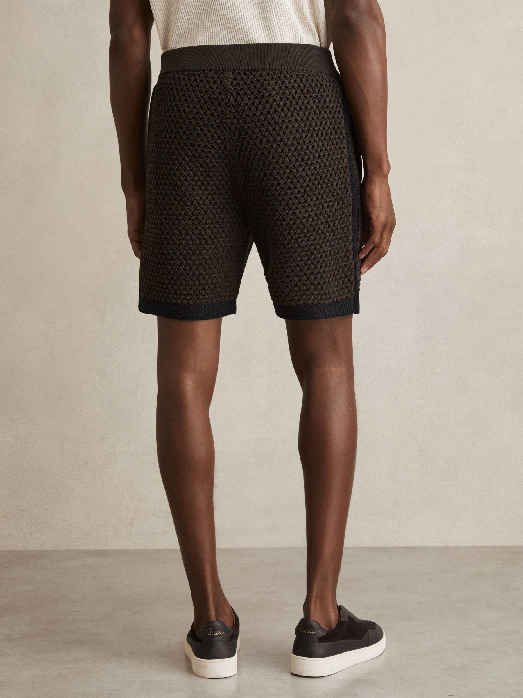 Cotton-Blend Crochet Shorts in Chocolate/Navy - image 5