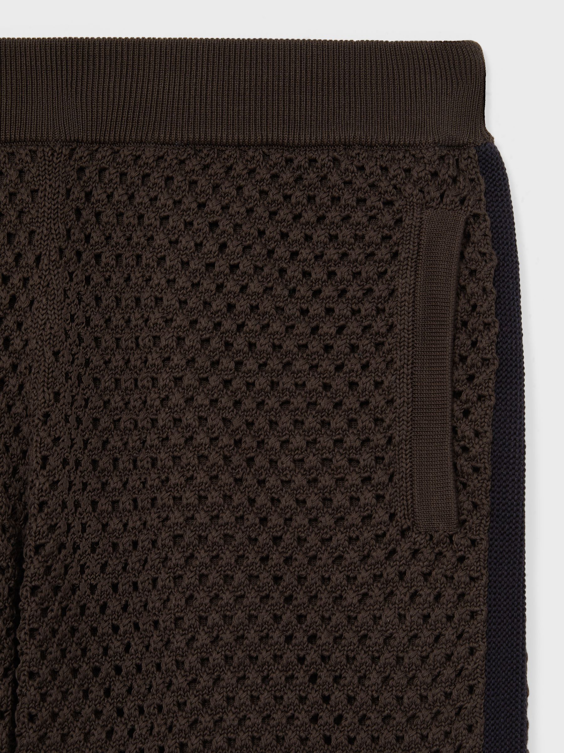 Cotton-Blend Crochet Shorts in Chocolate/Navy - Image 6 of 6
