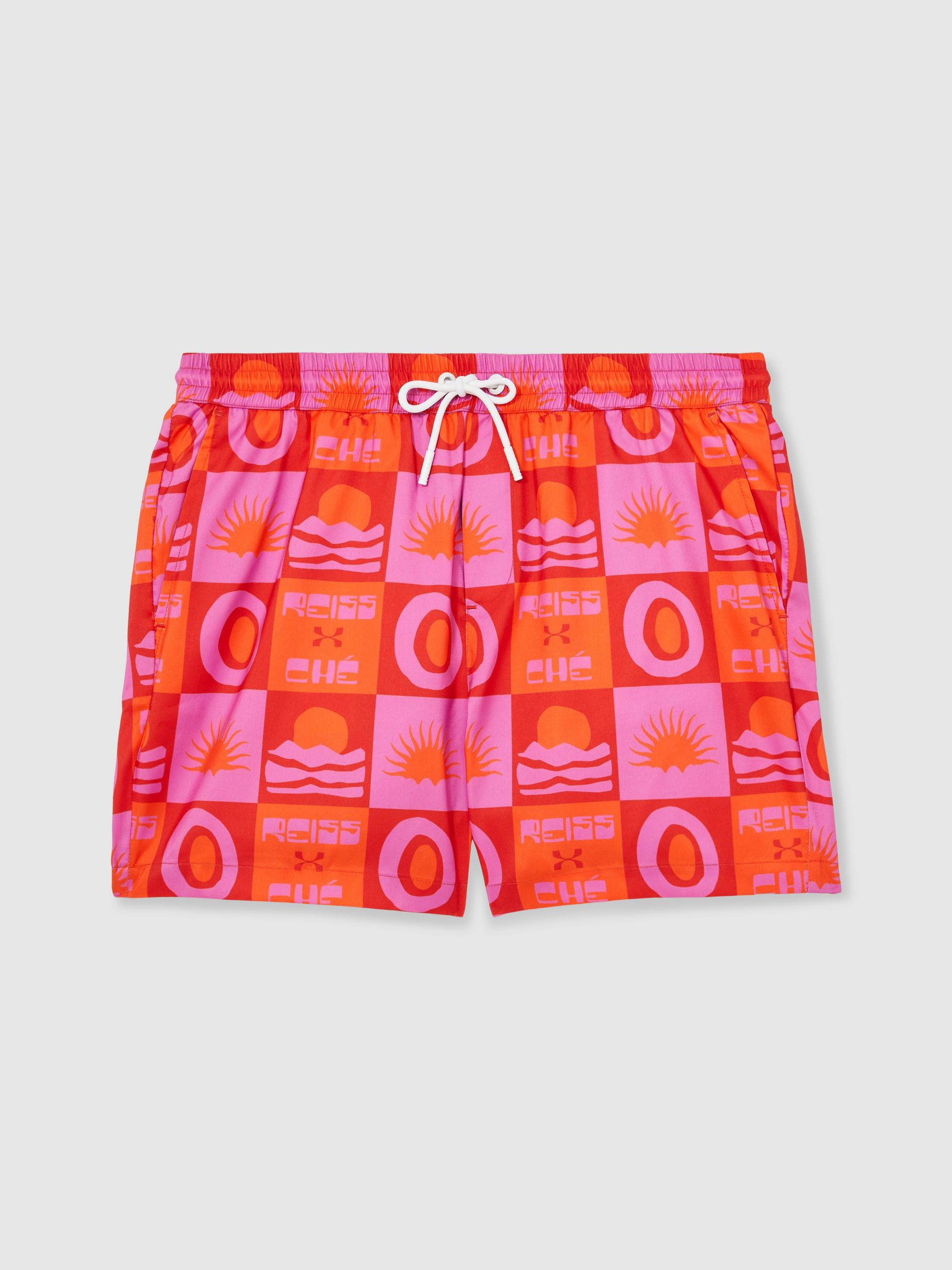 Reiss | Ché Sunset-Print Swim Shorts in Orange/Pink - Image 2 of 6