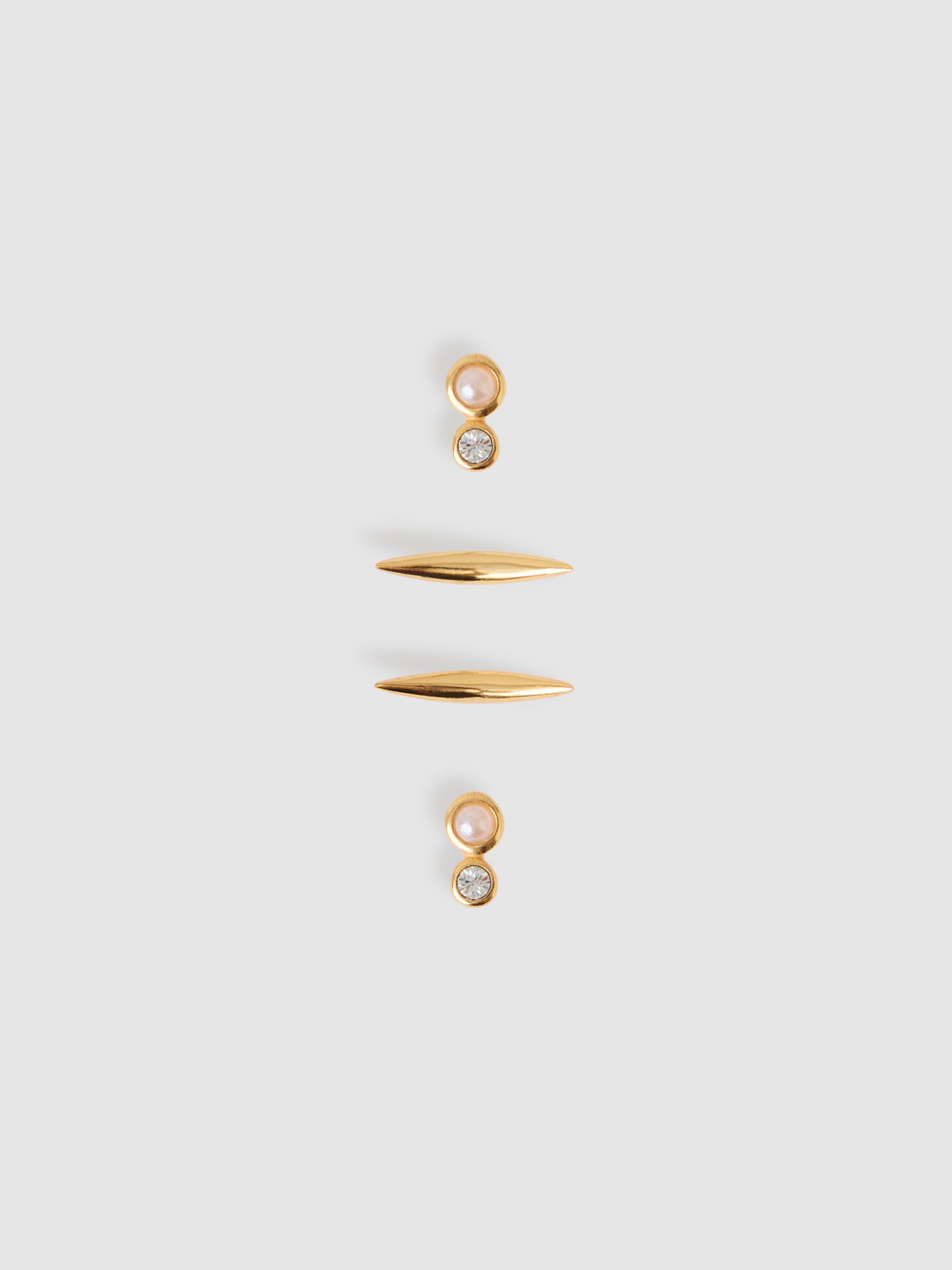 Micro Faux-Pearl And Bar Stud Earrings Set in Gold Tone - Image 1 of 3