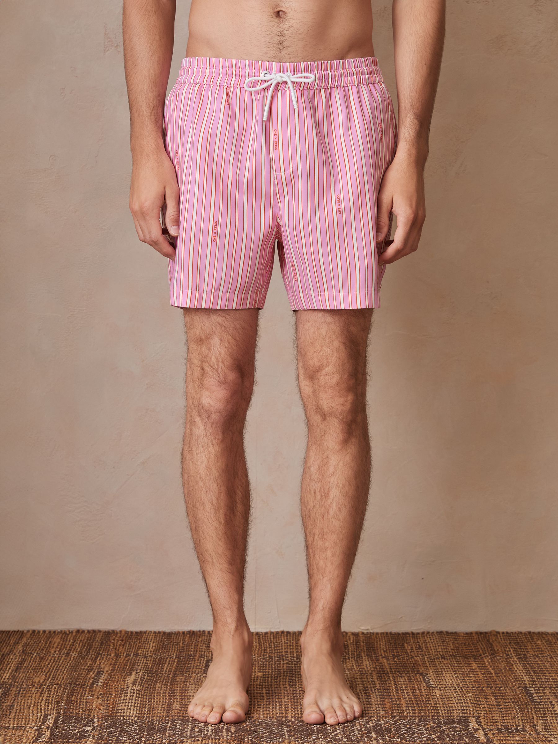 Reiss | Ché Stripe Swim Shorts in Pink/White - Image 4 of 9