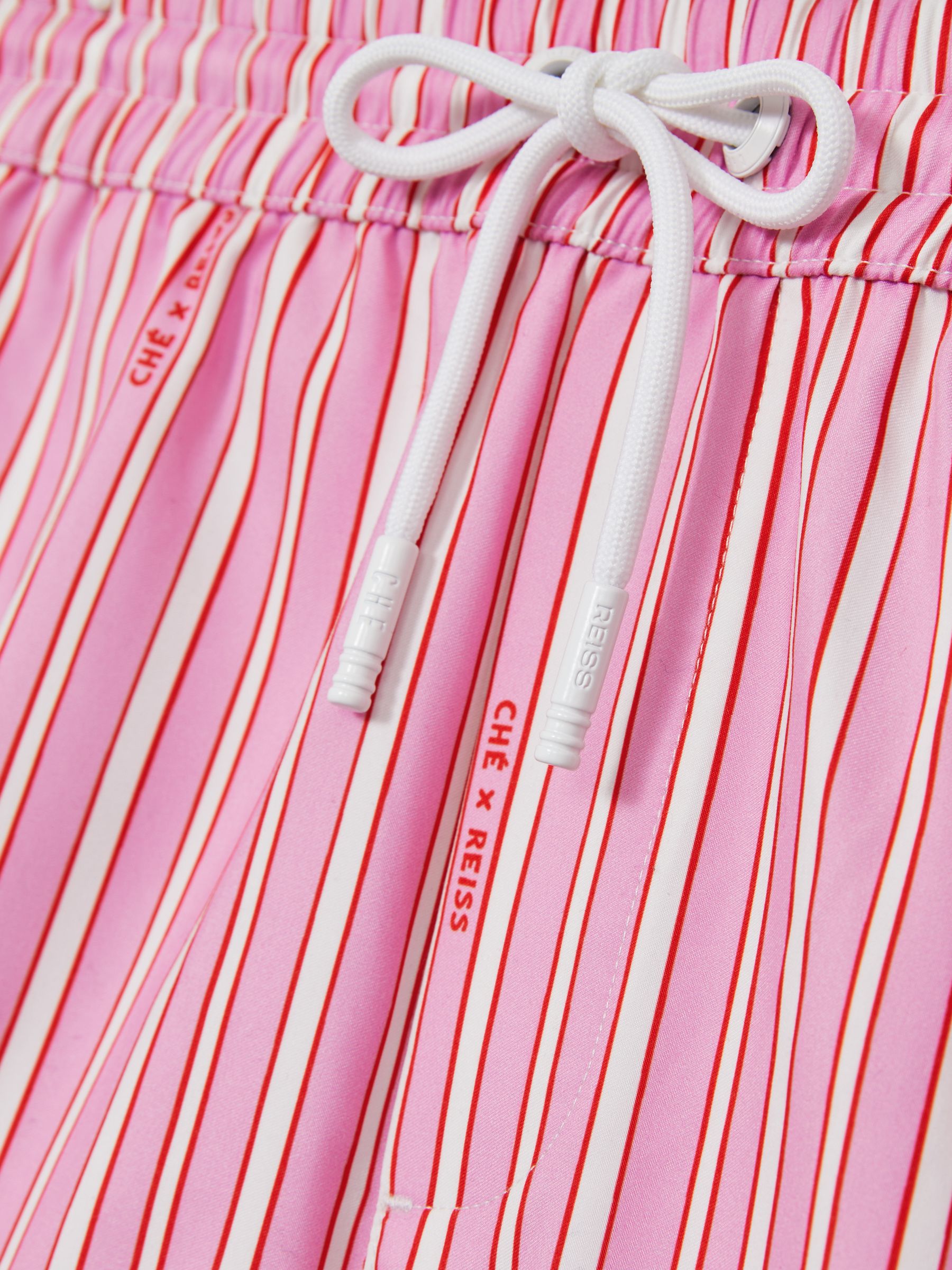 Reiss | Ché Stripe Swim Shorts in Pink/White - Image 9 of 9