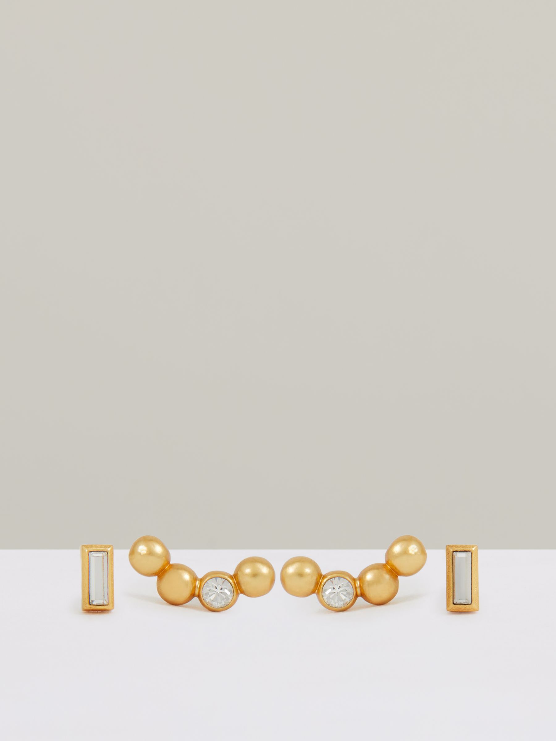 Micro Baguette And Crystal Stud Earrings Set in Gold Tone - Image 1 of 3