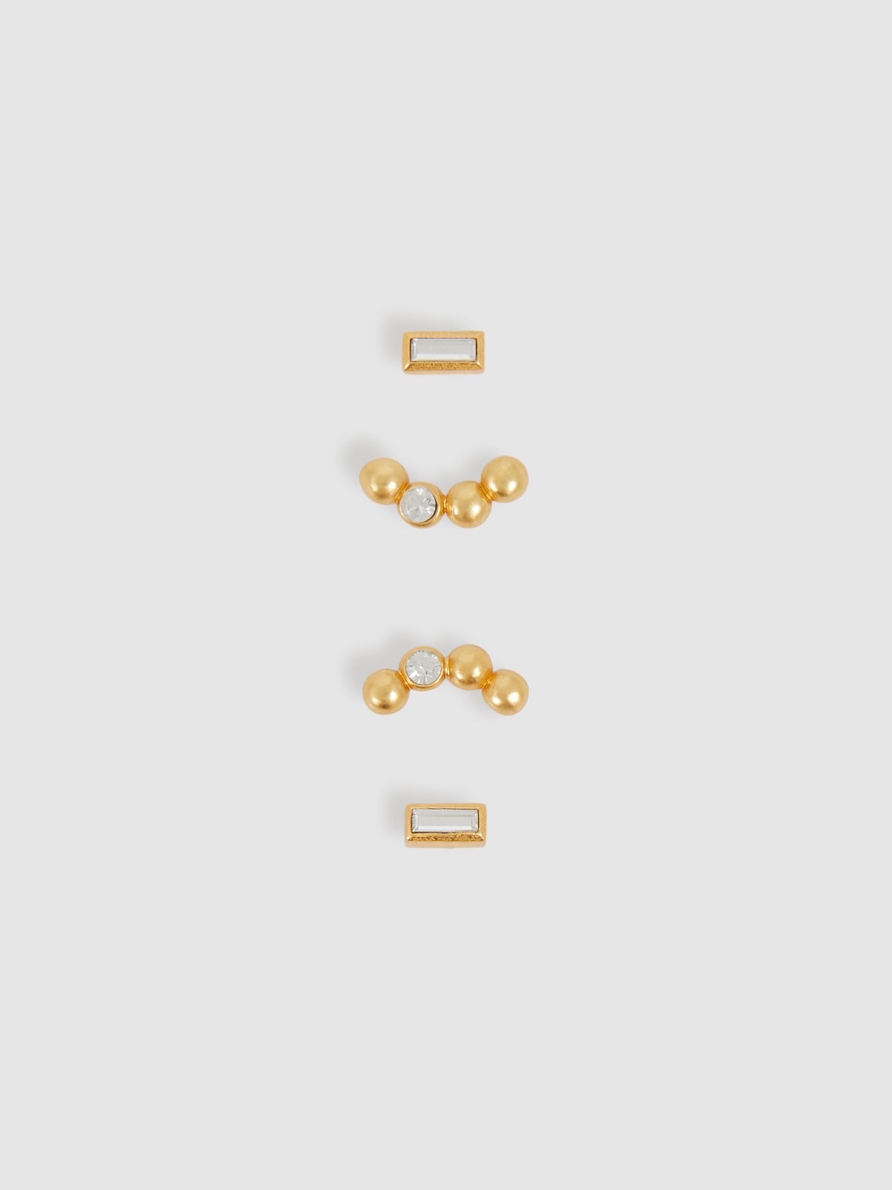 Micro Baguette And Crystal Stud Earrings Set in Gold Tone - image 2