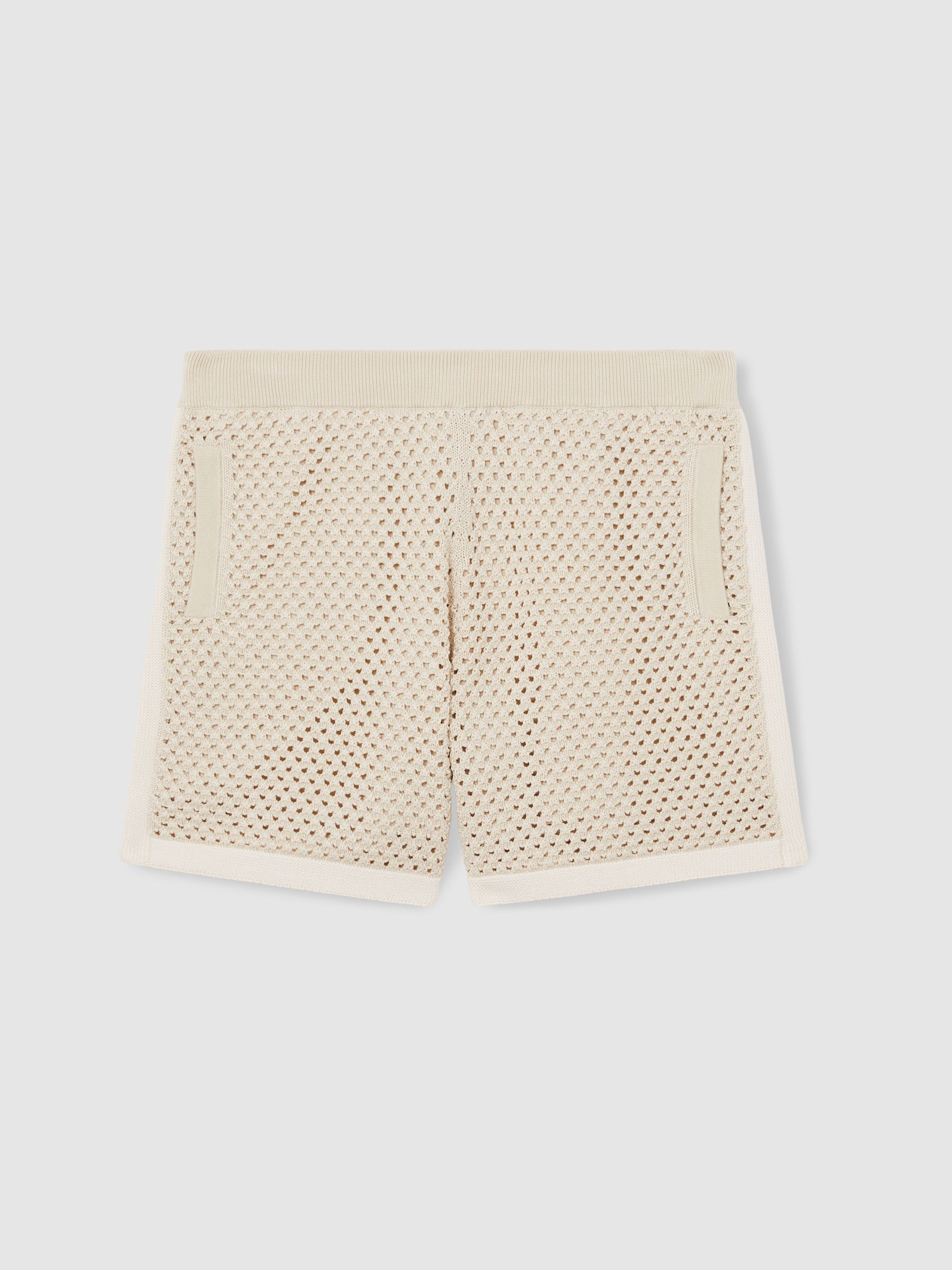 Cotton-Blend Crochet Shorts in Taupe/Off White - Image 2 of 5