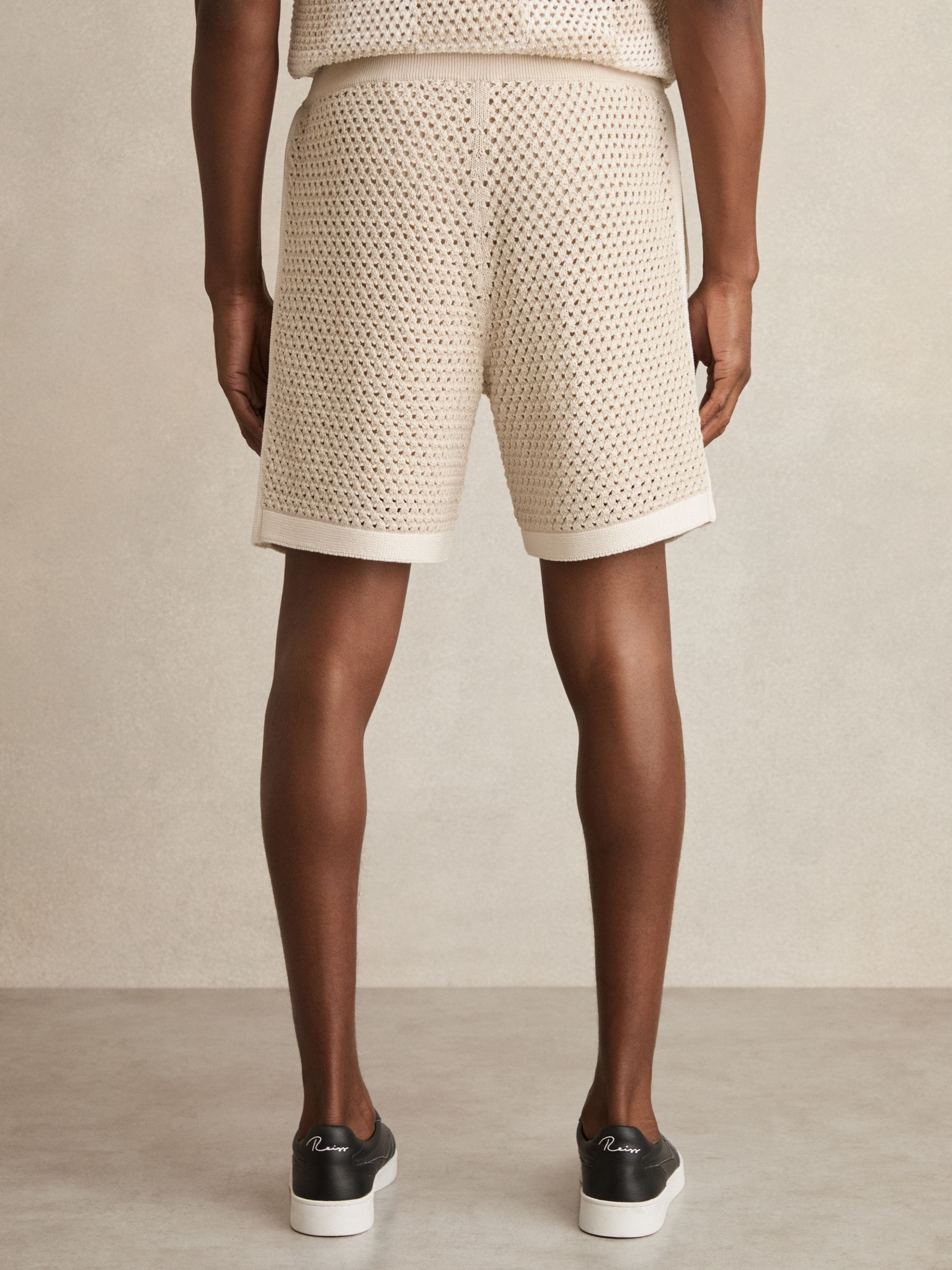 Cotton-Blend Crochet Shorts in Taupe/Off White - image 5