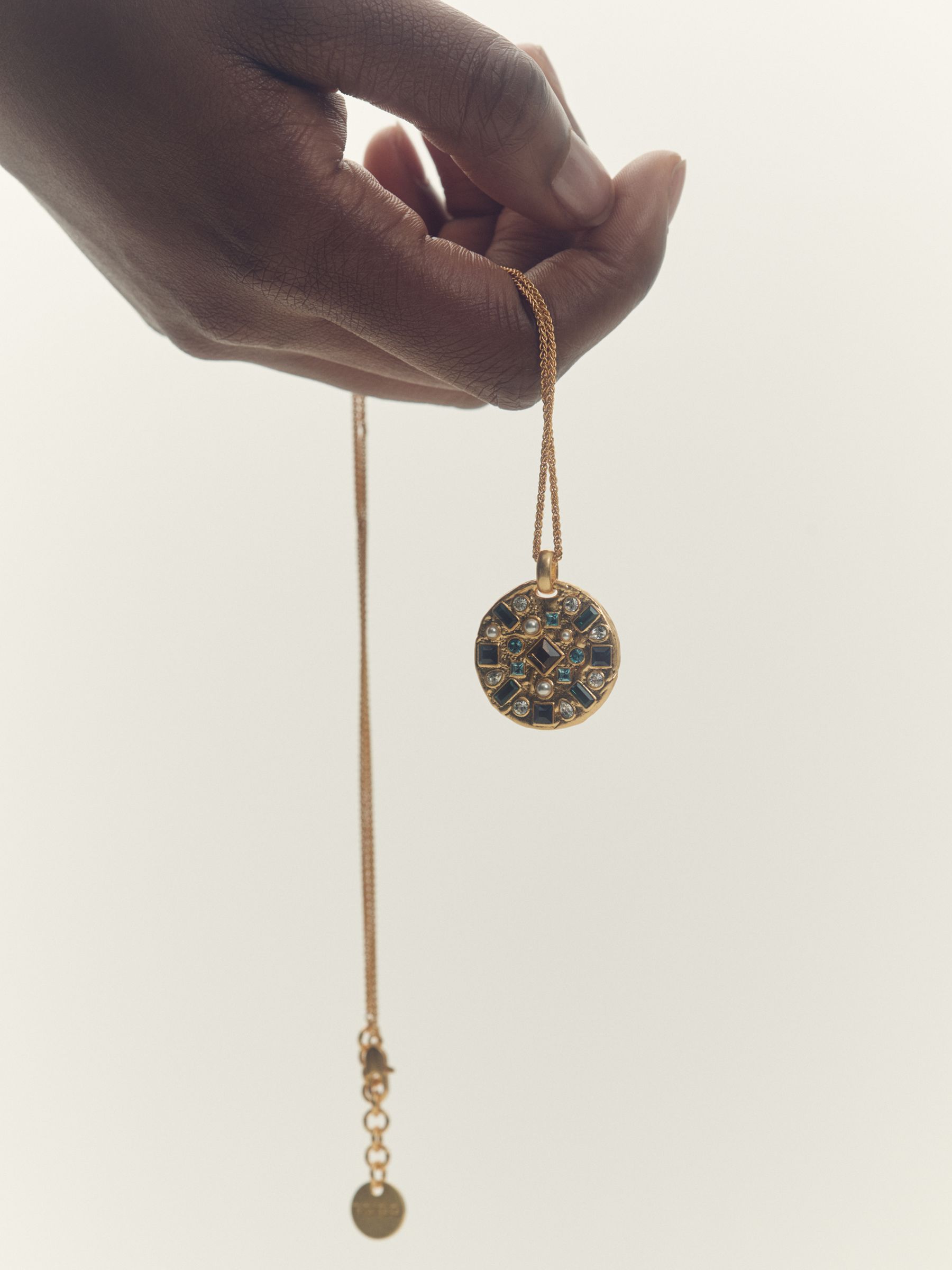 Crystal Coin Pendant Necklace in Gold Tone - Image 2 of 4