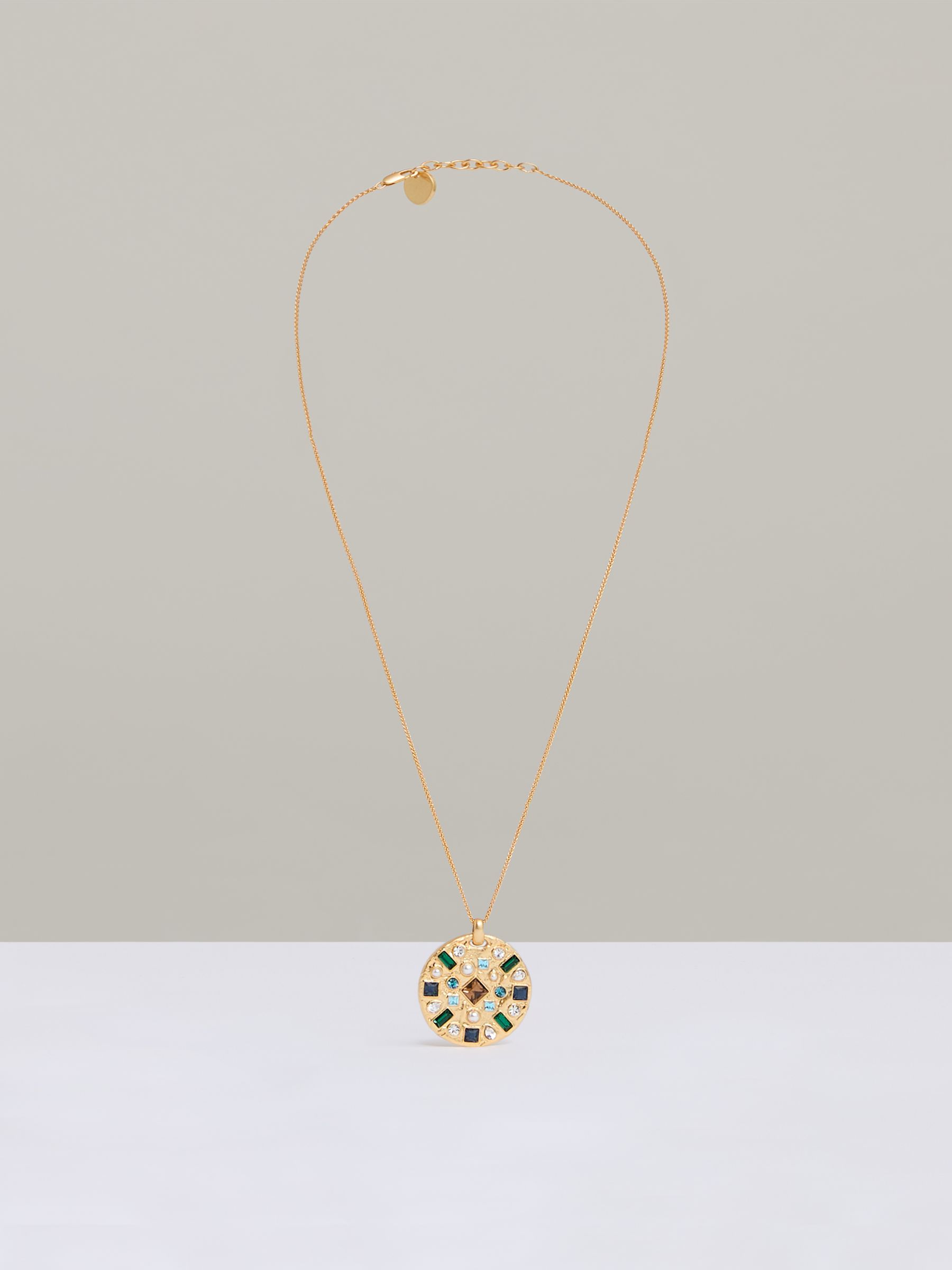 Crystal Coin Pendant Necklace in Gold Tone - Image 3 of 4