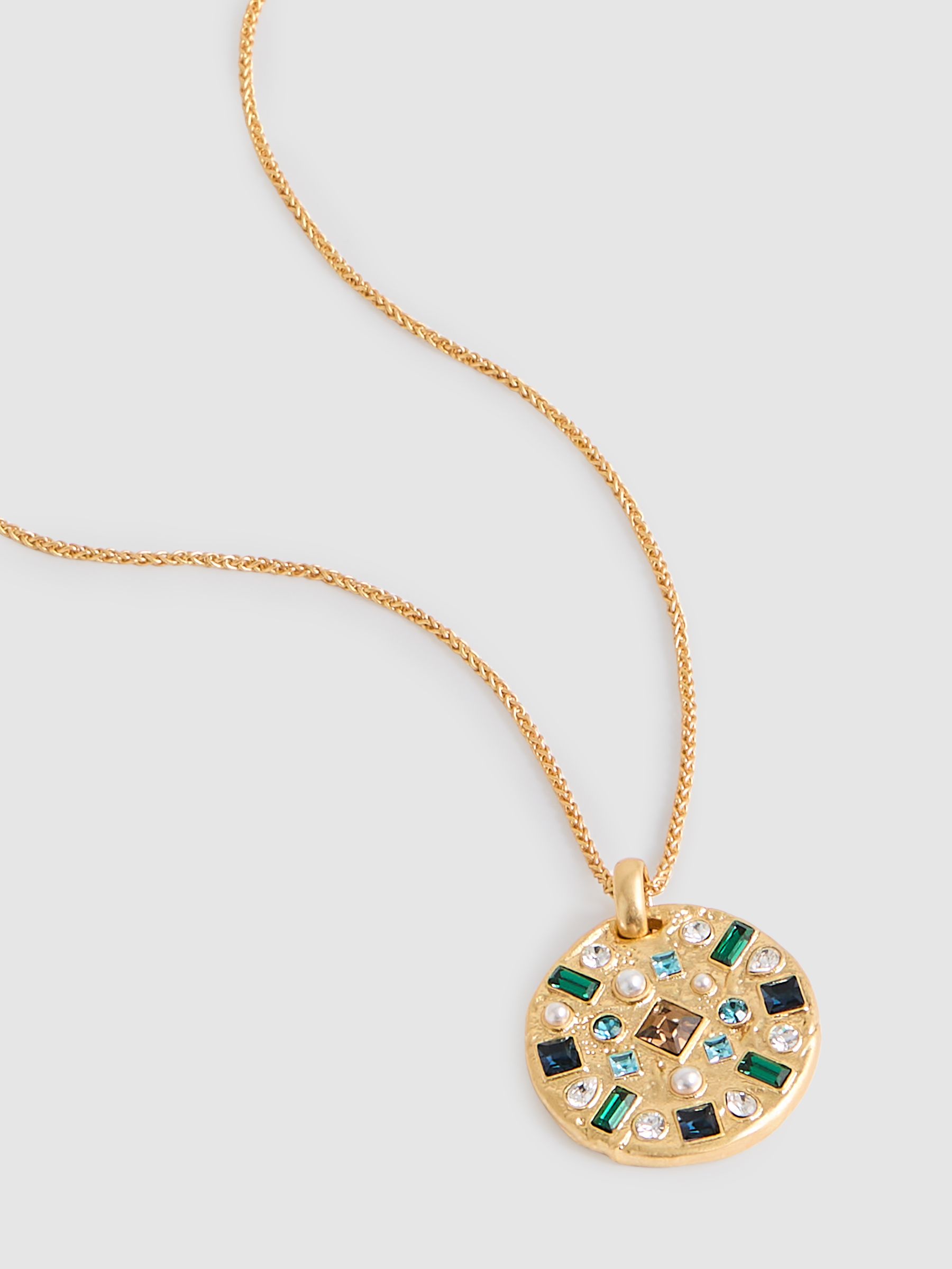 Crystal Coin Pendant Necklace in Gold Tone - Image 4 of 4