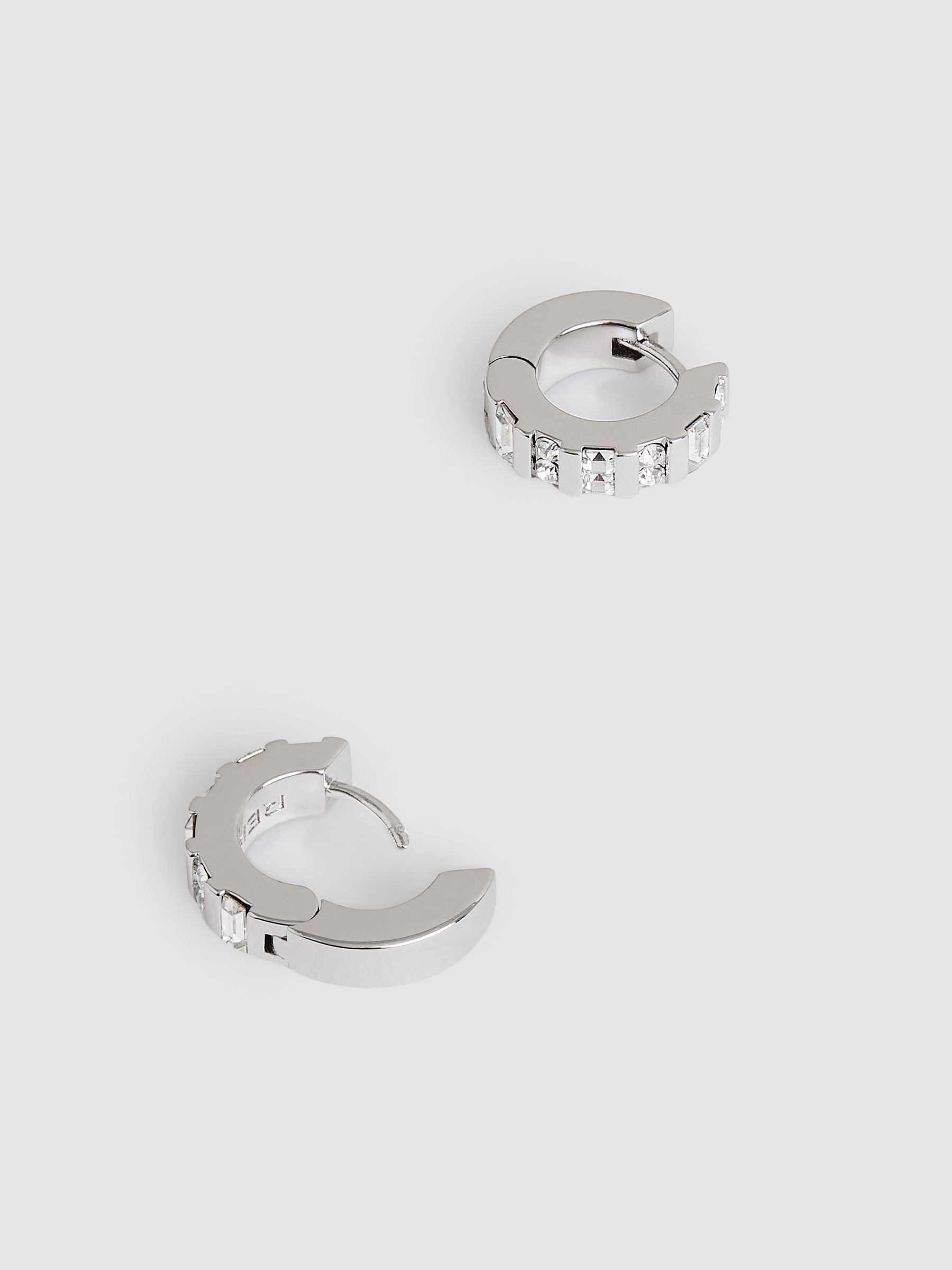 Crystal Huggie Earrings in Silver Tone - Image 3 of 4