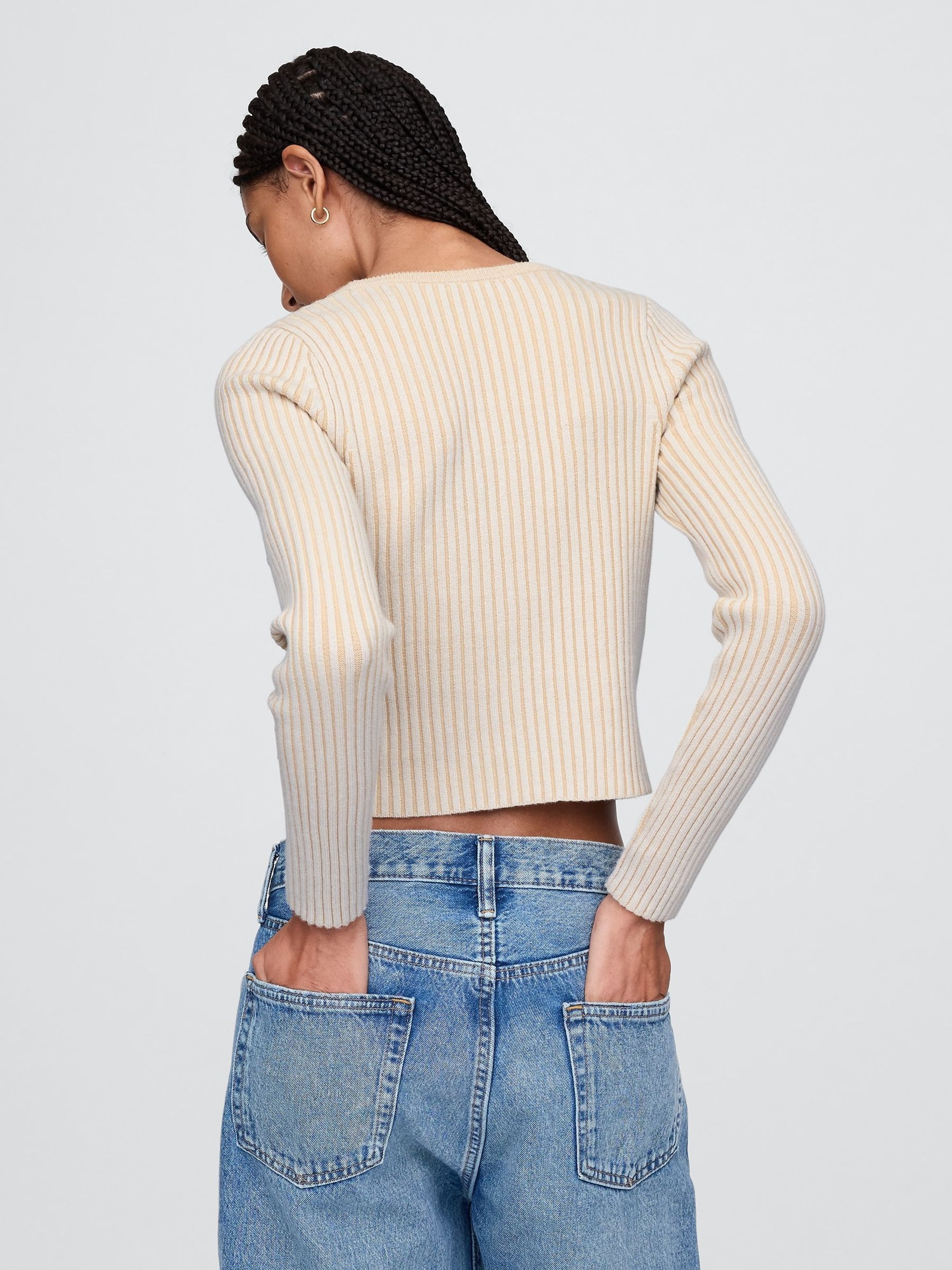 Beige Cropped Plaited Rib Cardigan - Image 2 of 5