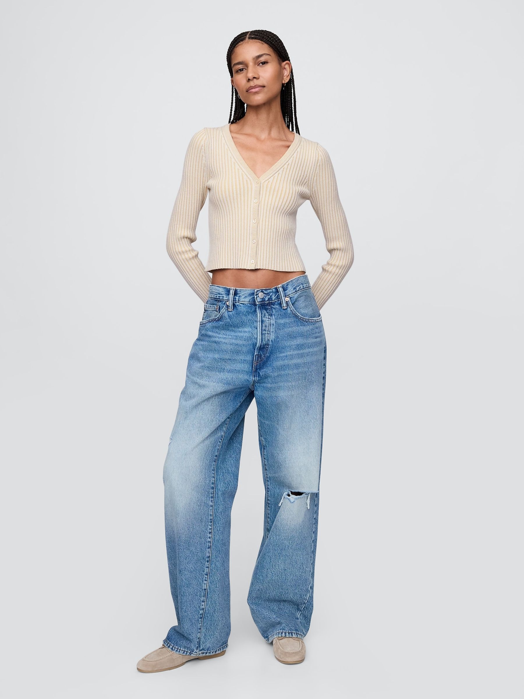 Beige Cropped Plaited Rib Cardigan - Image 3 of 5