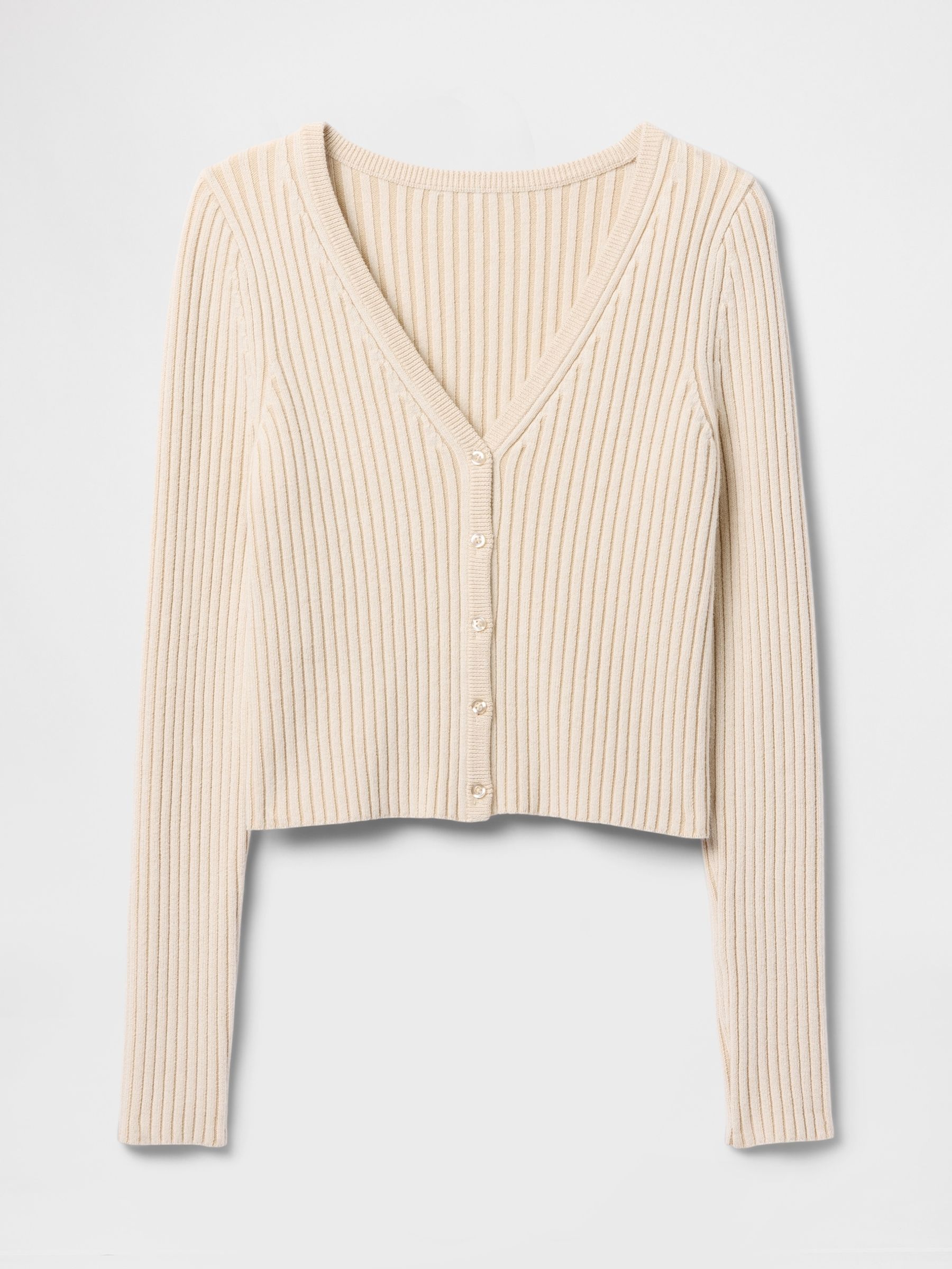Beige Cropped Plaited Rib Cardigan - Image 4 of 5