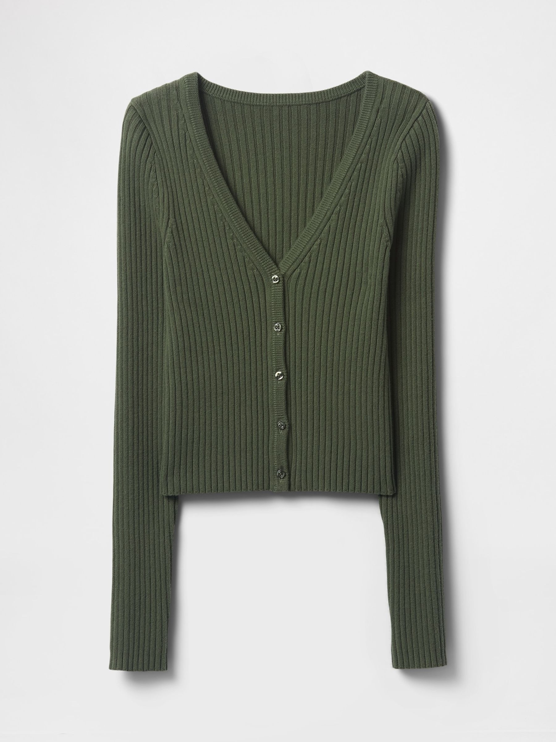 Green Cropped Plaited Rib Cardigan - Image 1 of 5