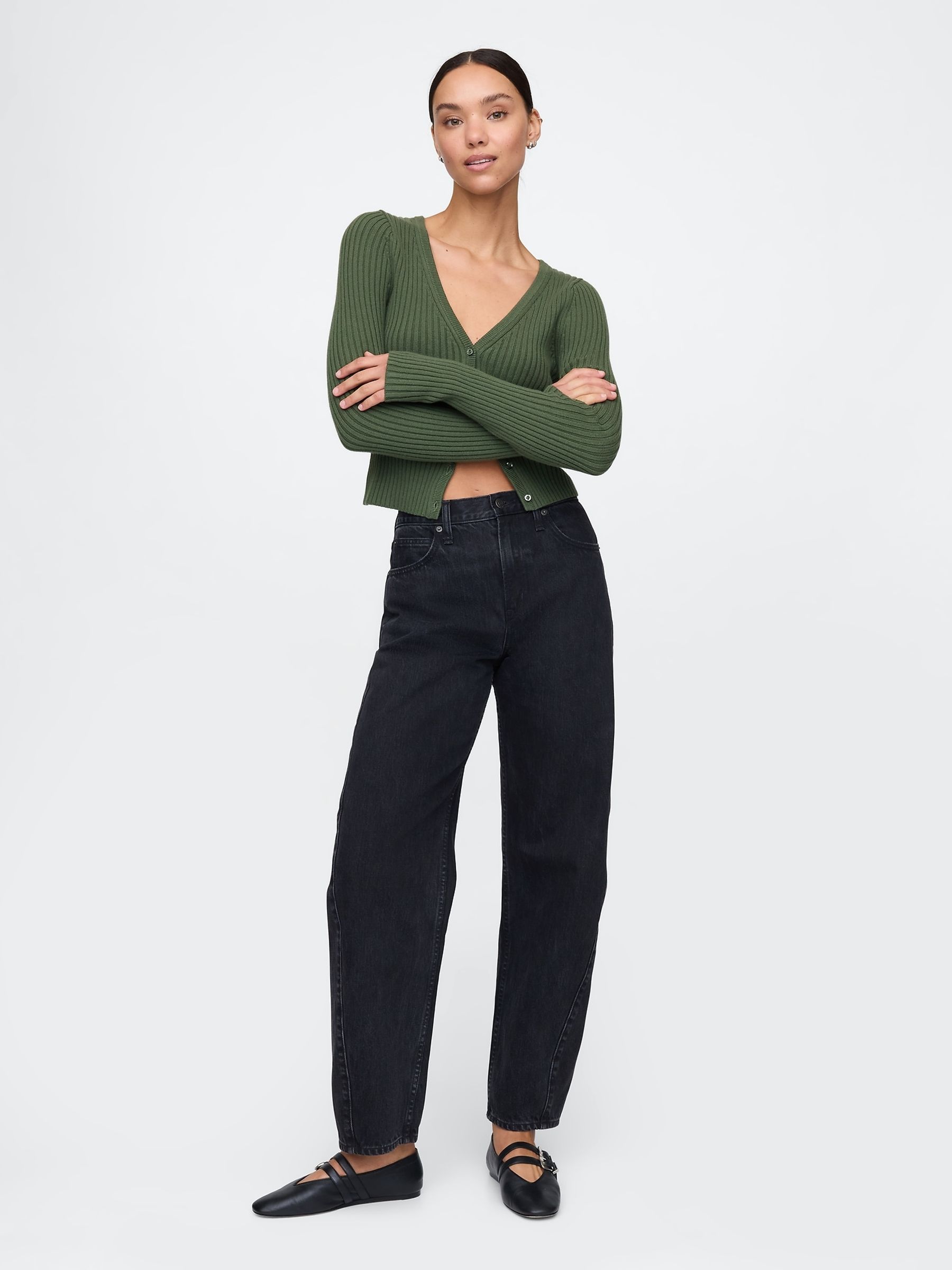 Green Cropped Plaited Rib Cardigan - Image 4 of 5