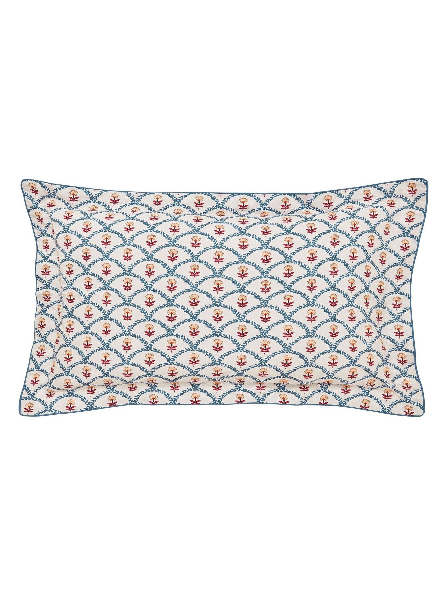 Blue Floral Scallop Duvet Cover 100% Cotton and Pillowcase Set - Image 3 of 5