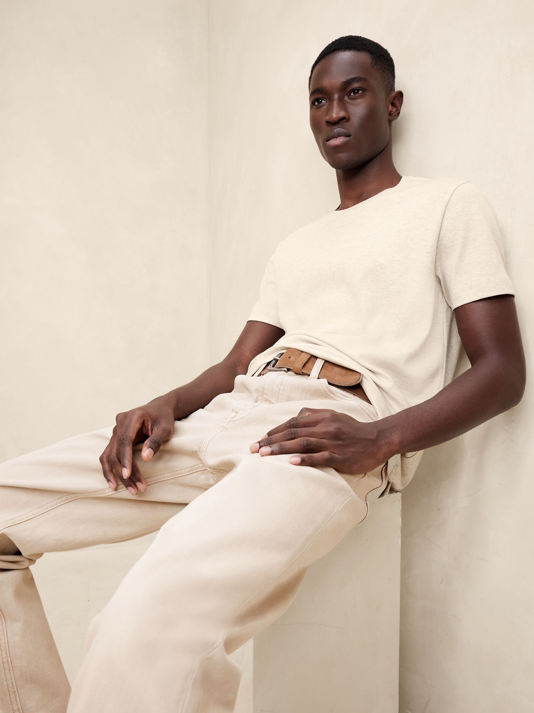 Banana Republic Beige Luxury-Touch Crew Neck T-Shirt - Image 1 of 1