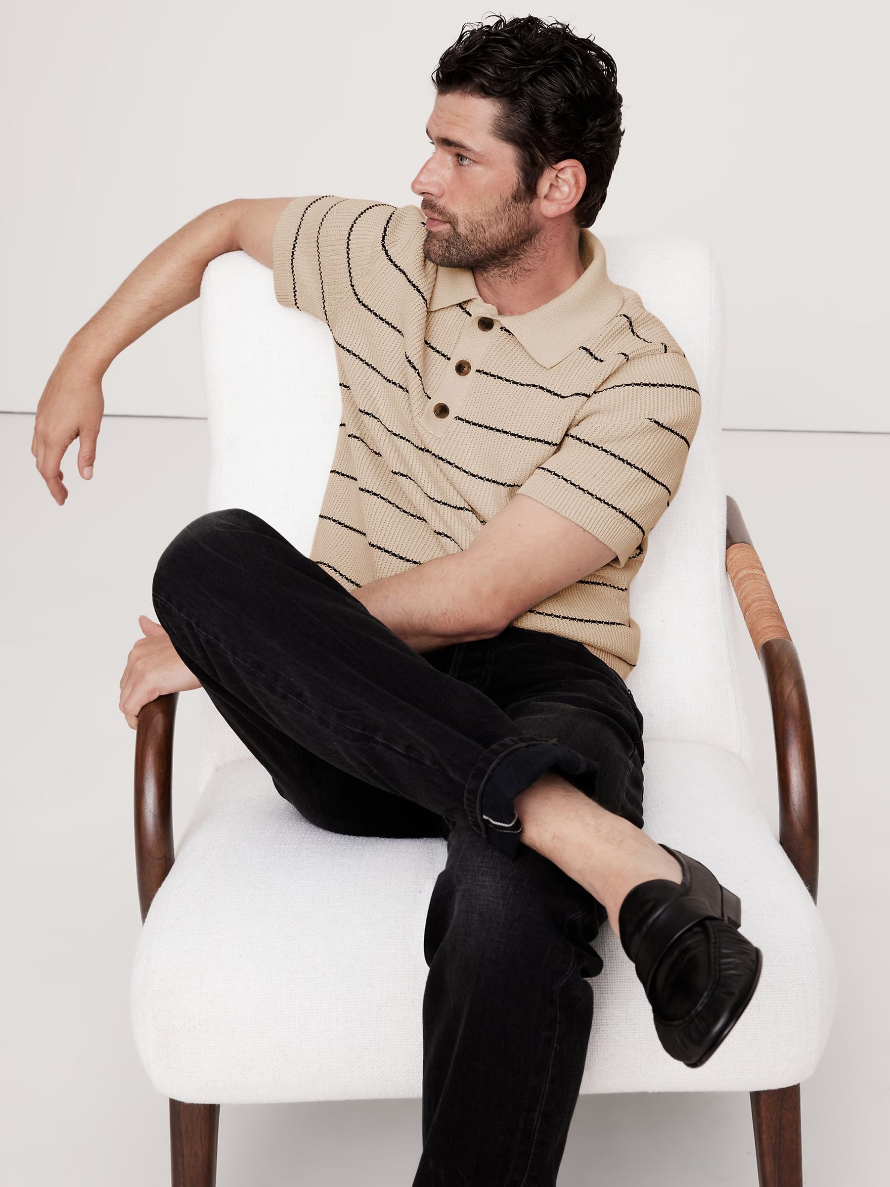 Banana Republic Nude Cotton Blend Polo Shirt - Image 1 of 1