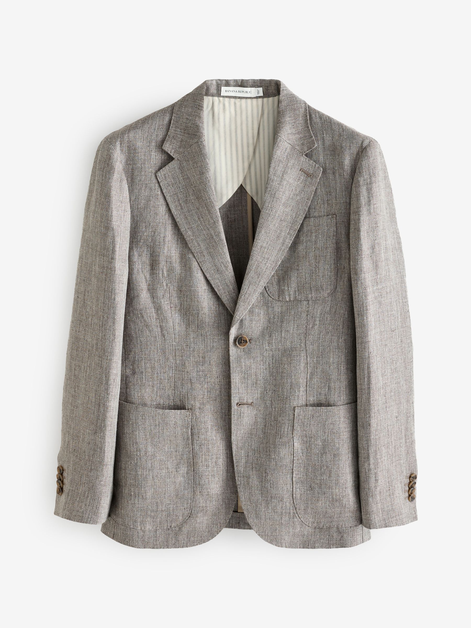 Banana Republic Grey Herringbone 100% Linen Suit Jacket Gap