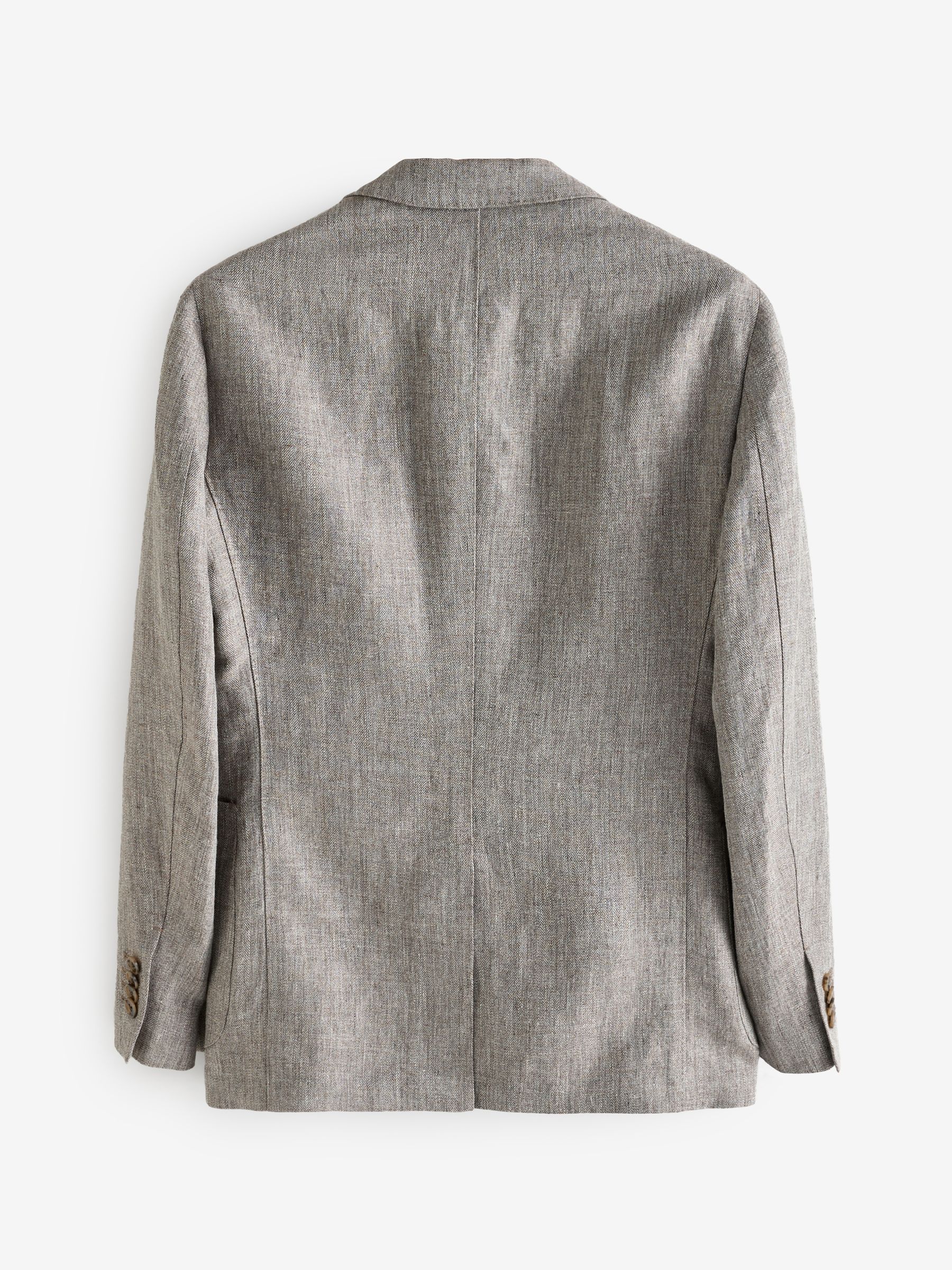 Banana Republic Grey Herringbone 100% Linen Suit Jacket - Image 2 of 6