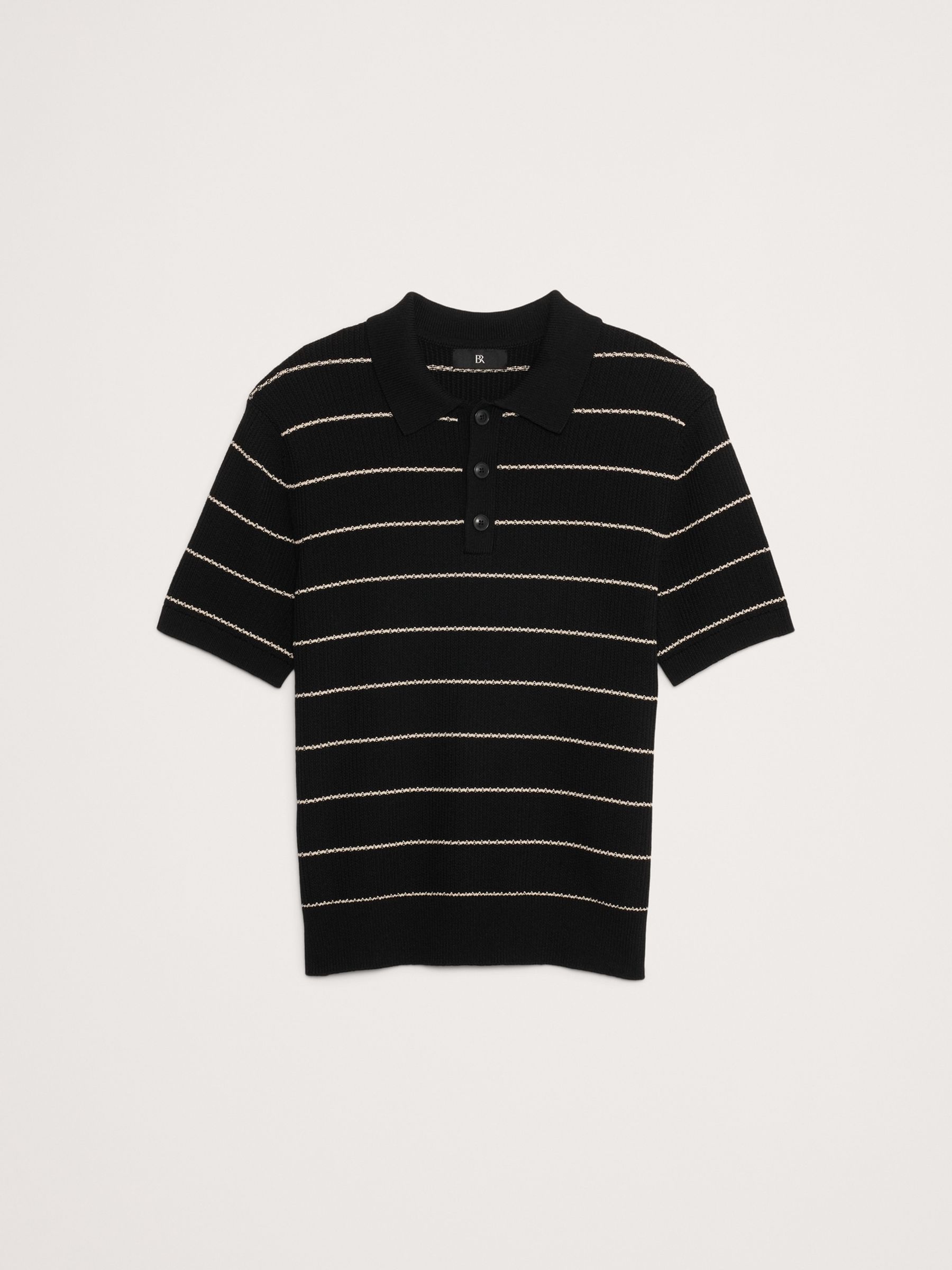 Banana Republic Black Stripe Cotton Blend Polo Shirt - Image 4 of 4