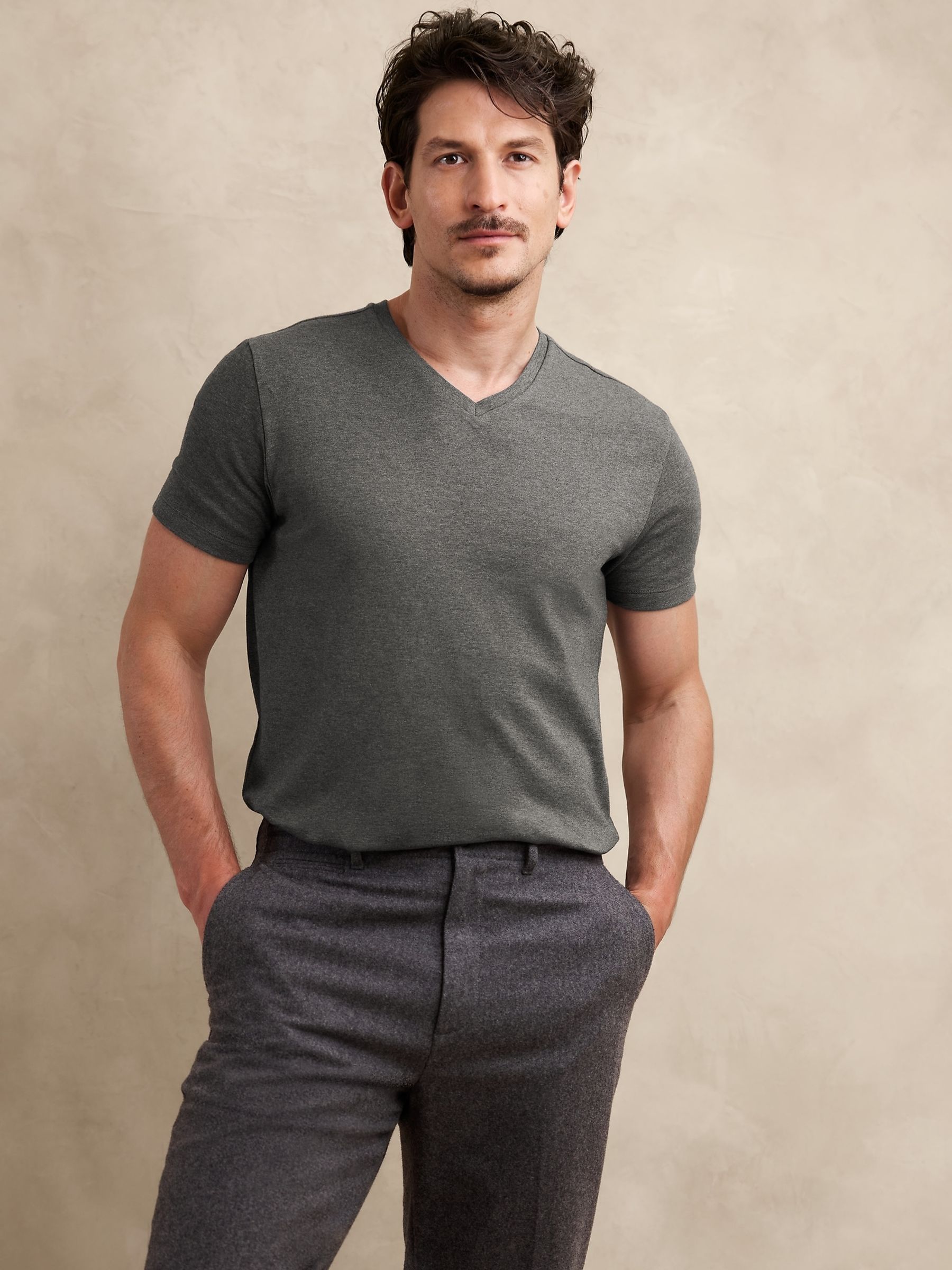 Banana Republic Grey Luxury-Touch V Neck T-Shirt - Image 1 of 3