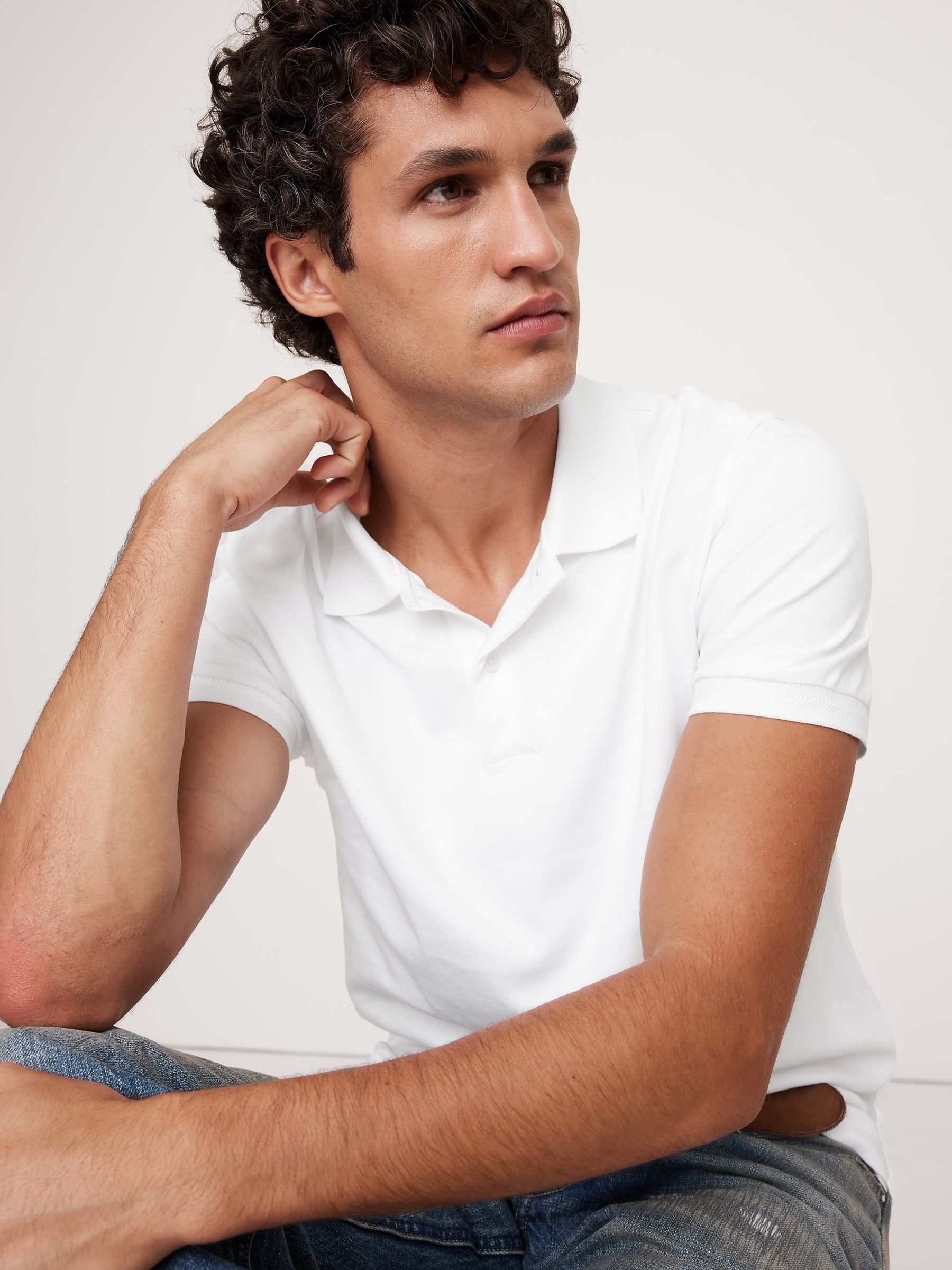 Banana Republic White Cotton Short Sleeve Polo Shirt - Image 1 of 4