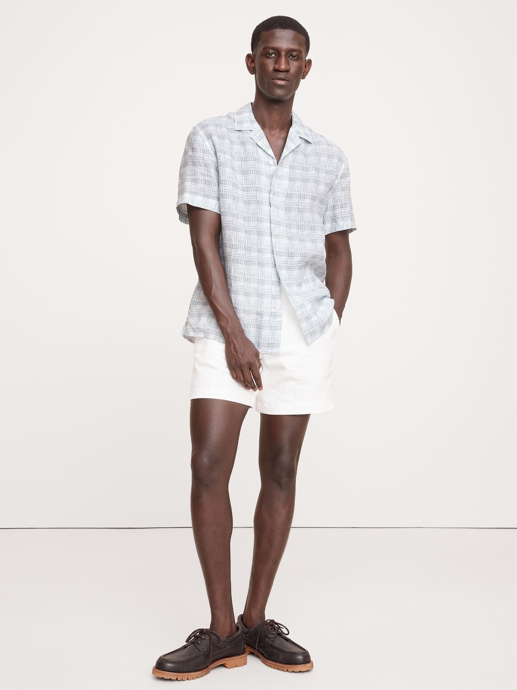 Banana Republic Blue 100% Linen Regular Fit Resort Shirt - Image 1 of 4