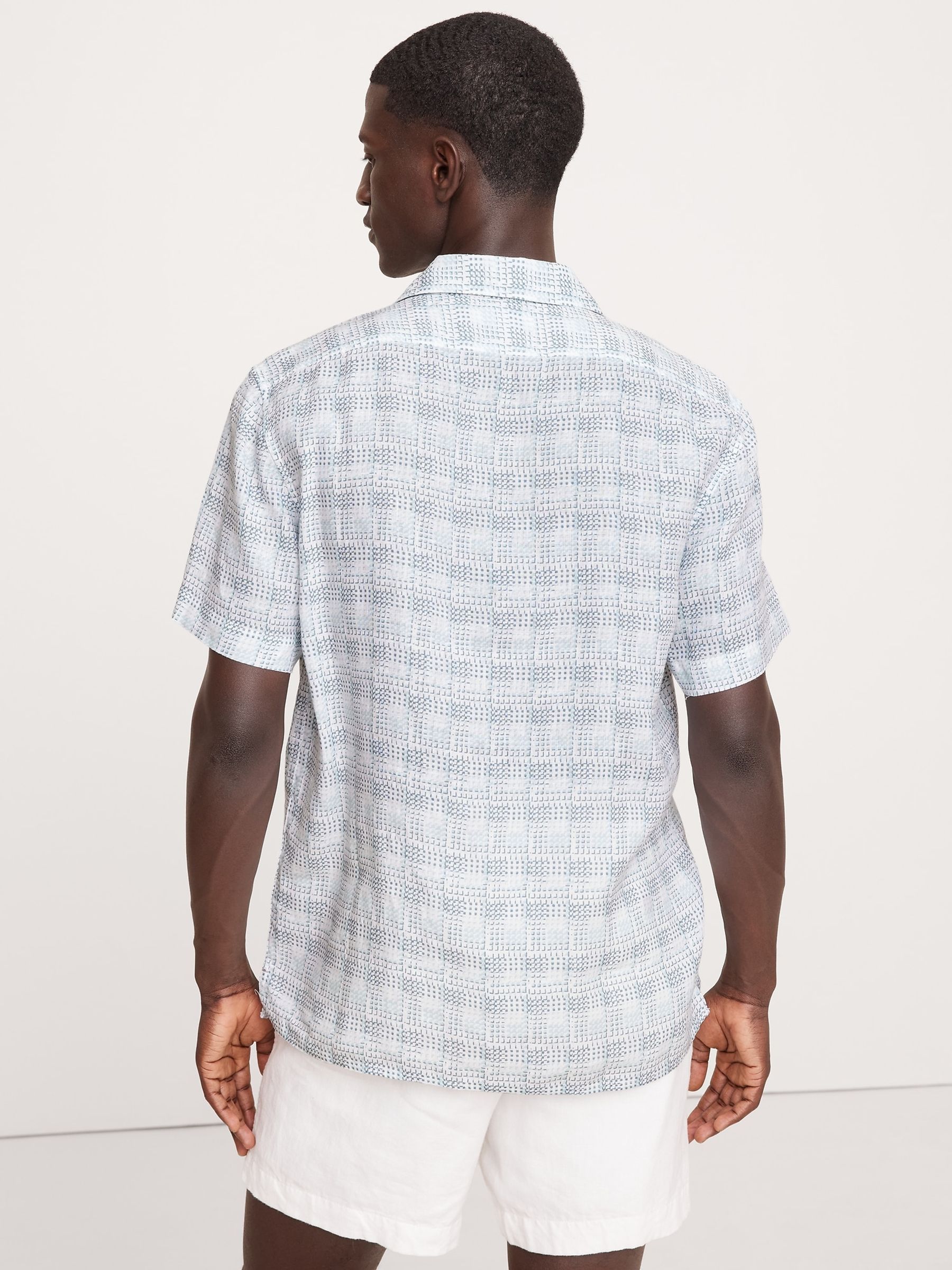 Banana Republic Blue 100% Linen Regular Fit Resort Shirt - Image 2 of 4