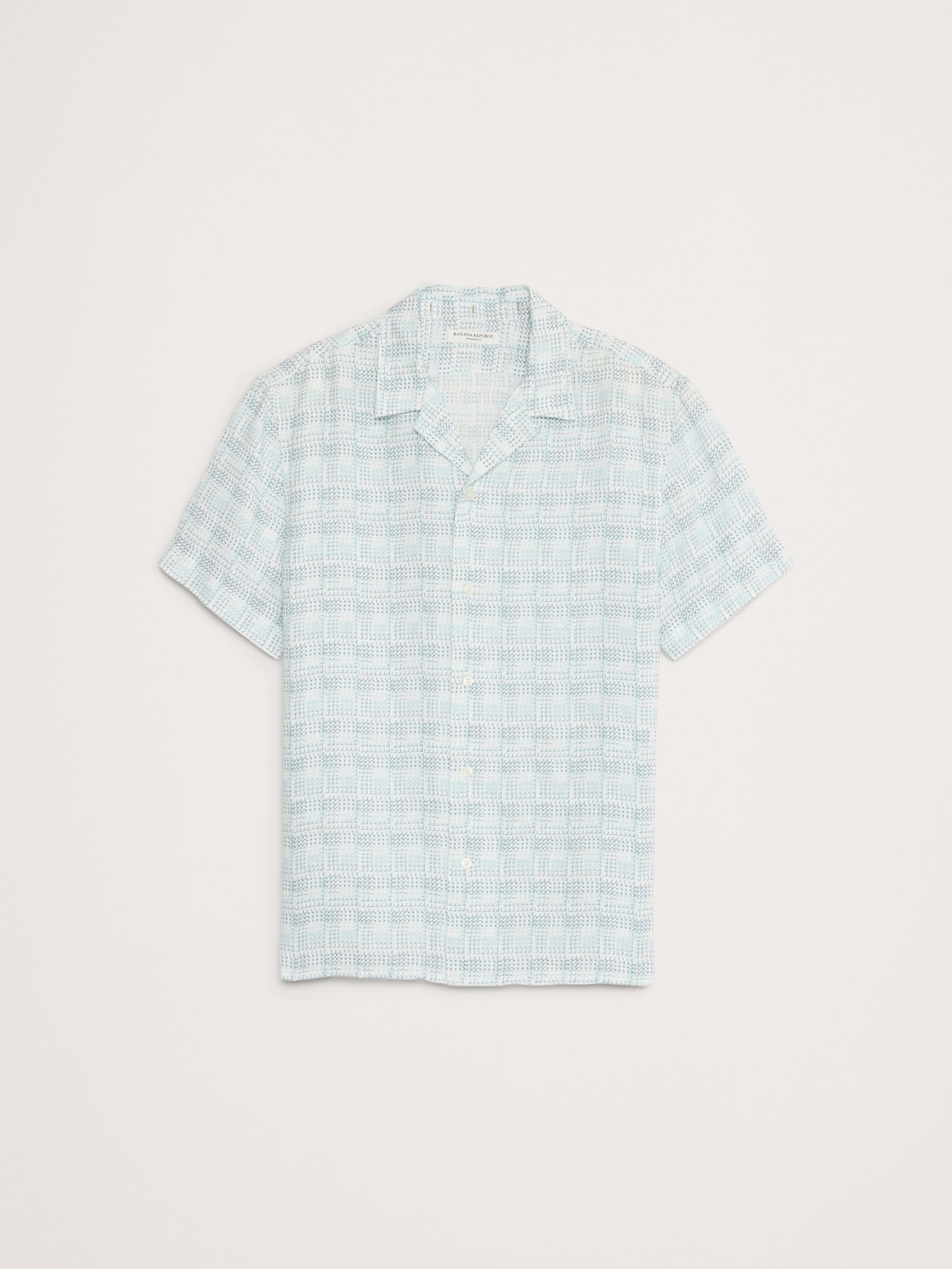 Banana Republic Blue 100% Linen Regular Fit Resort Shirt - Image 4 of 4