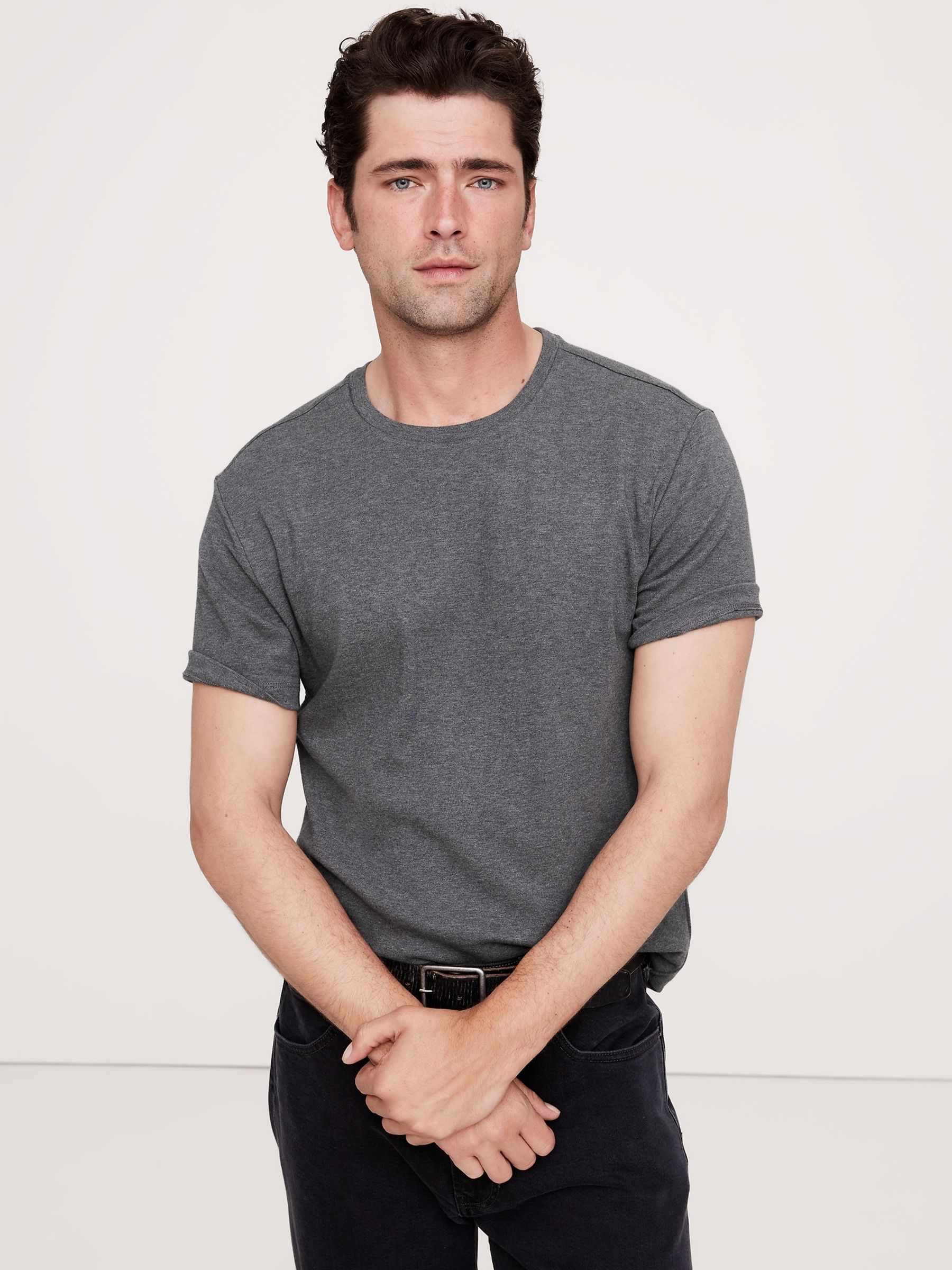Banana Republic Grey Luxury-Touch Crew Neck T-Shirt - Image 1 of 1