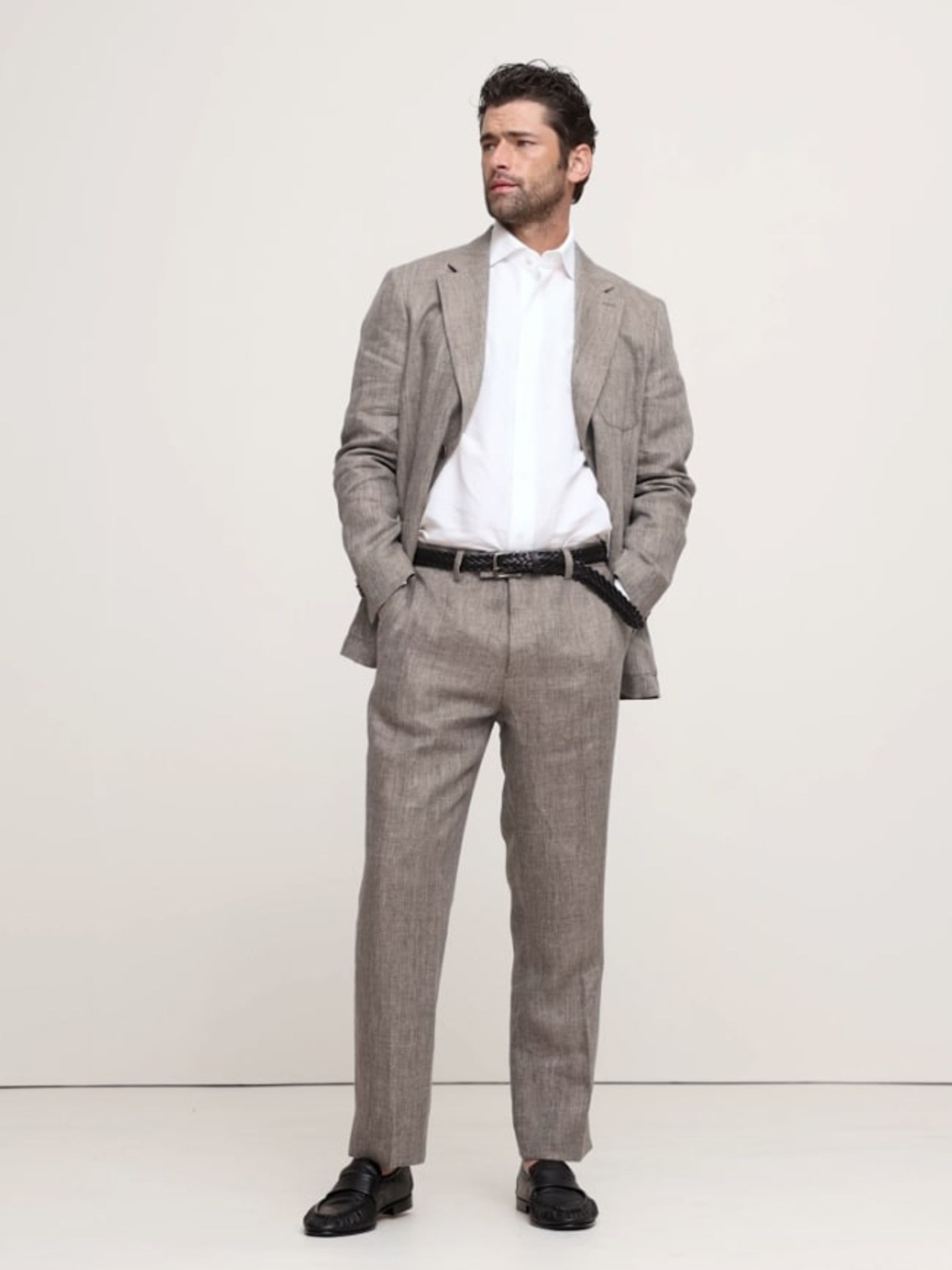 Banana Republic Grey Herringbone Linen Straight Suit Pant - Image 1 of 3