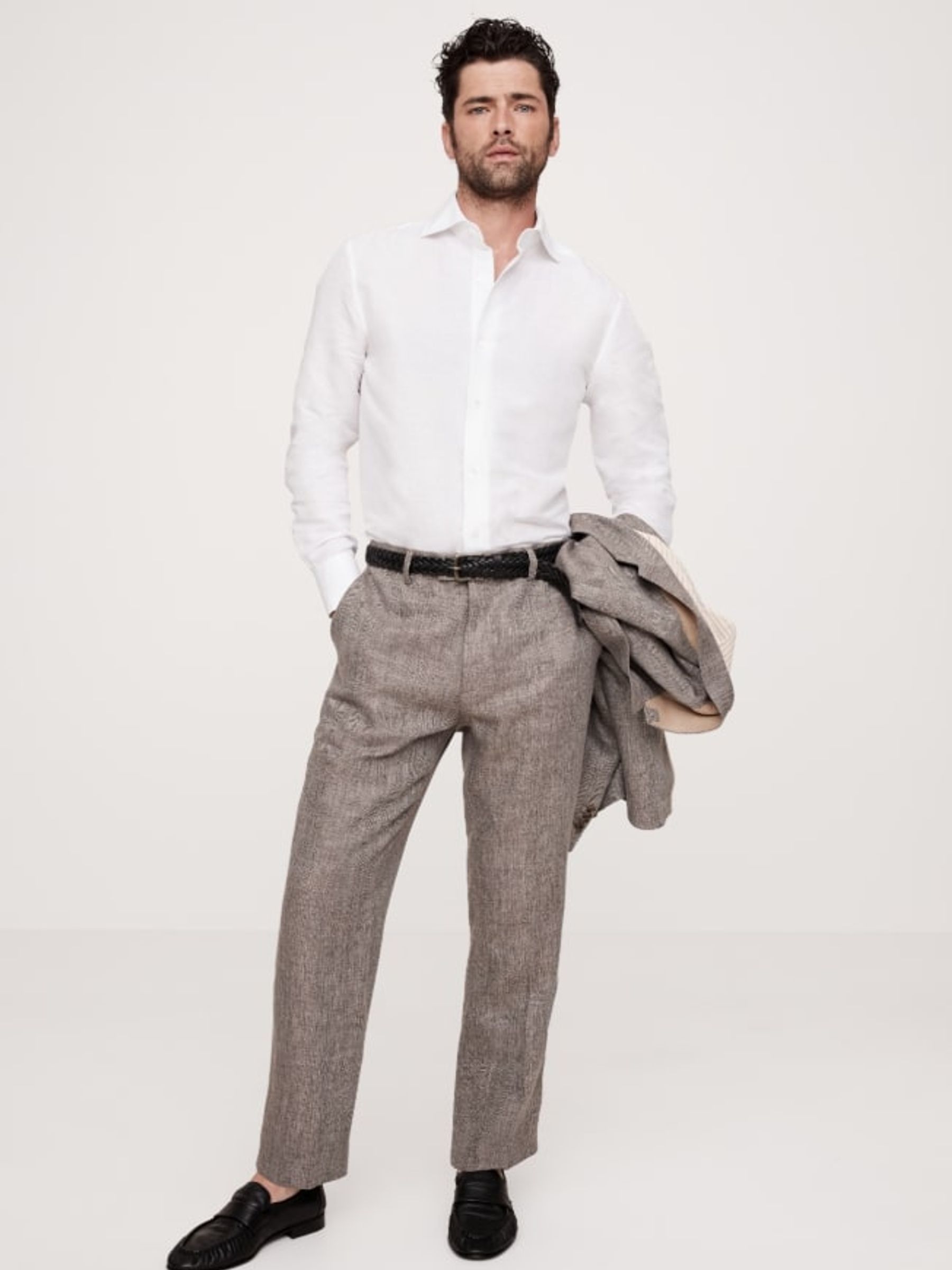 Banana Republic Grey Herringbone Linen Straight Suit Pant - Image 2 of 3