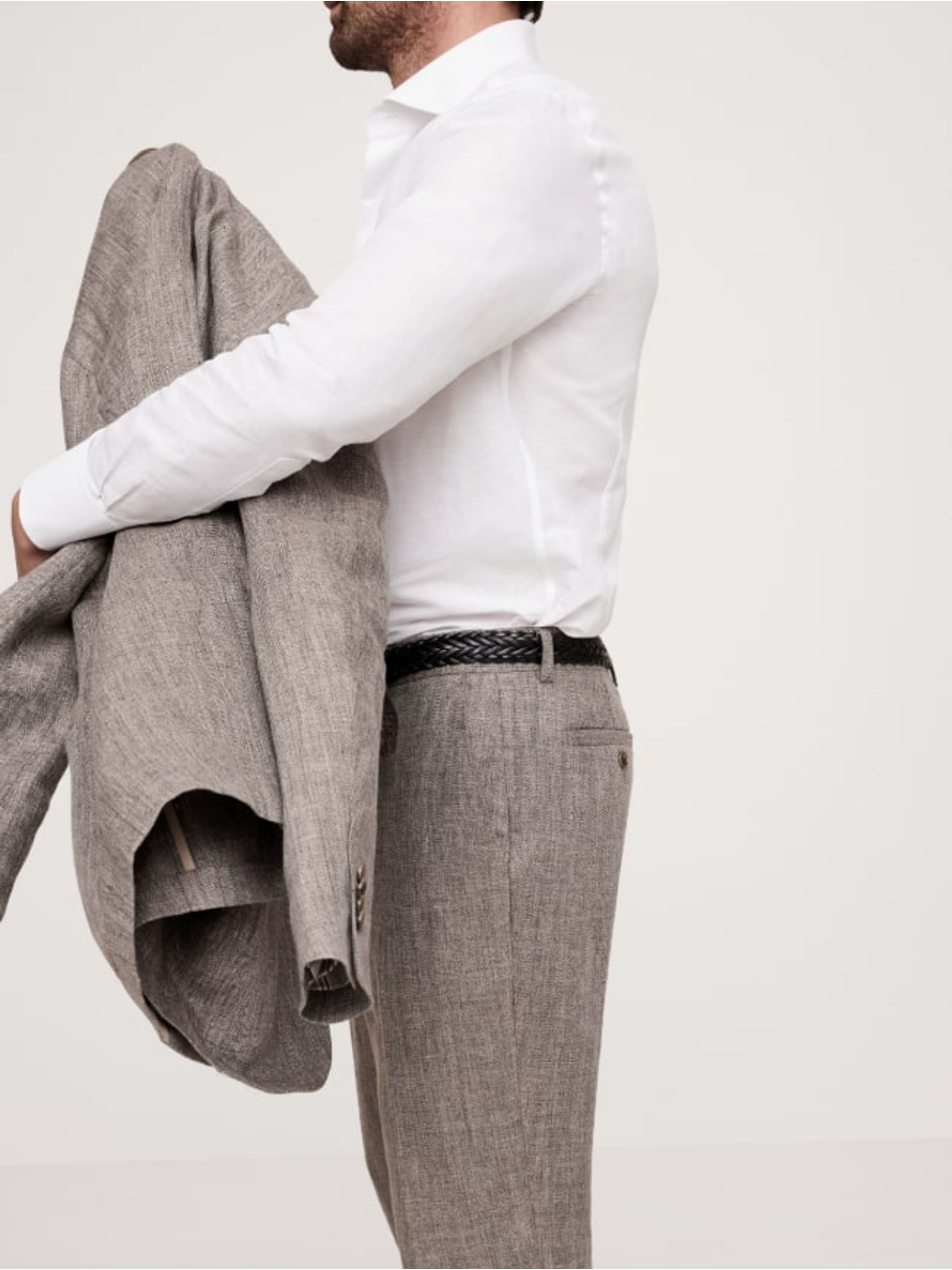 Banana Republic Grey Herringbone Linen Straight Suit Pant - Image 3 of 3
