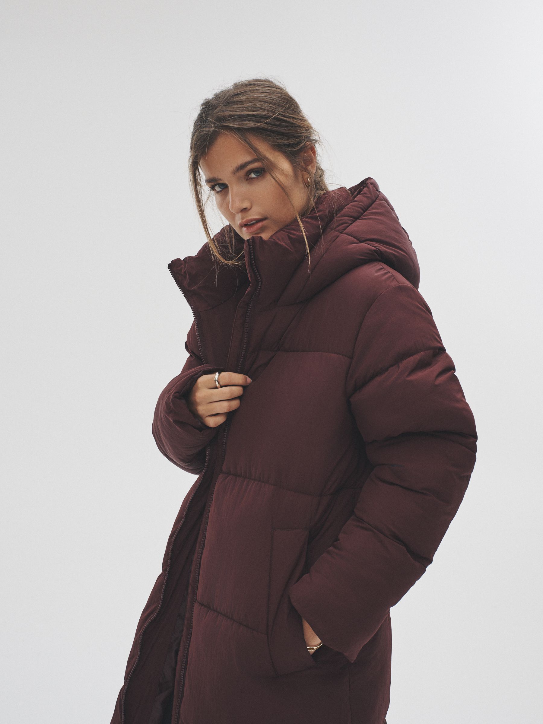 Burgundy Red - Hooded Longline Padded Maxi Coat - Image 3 of 10