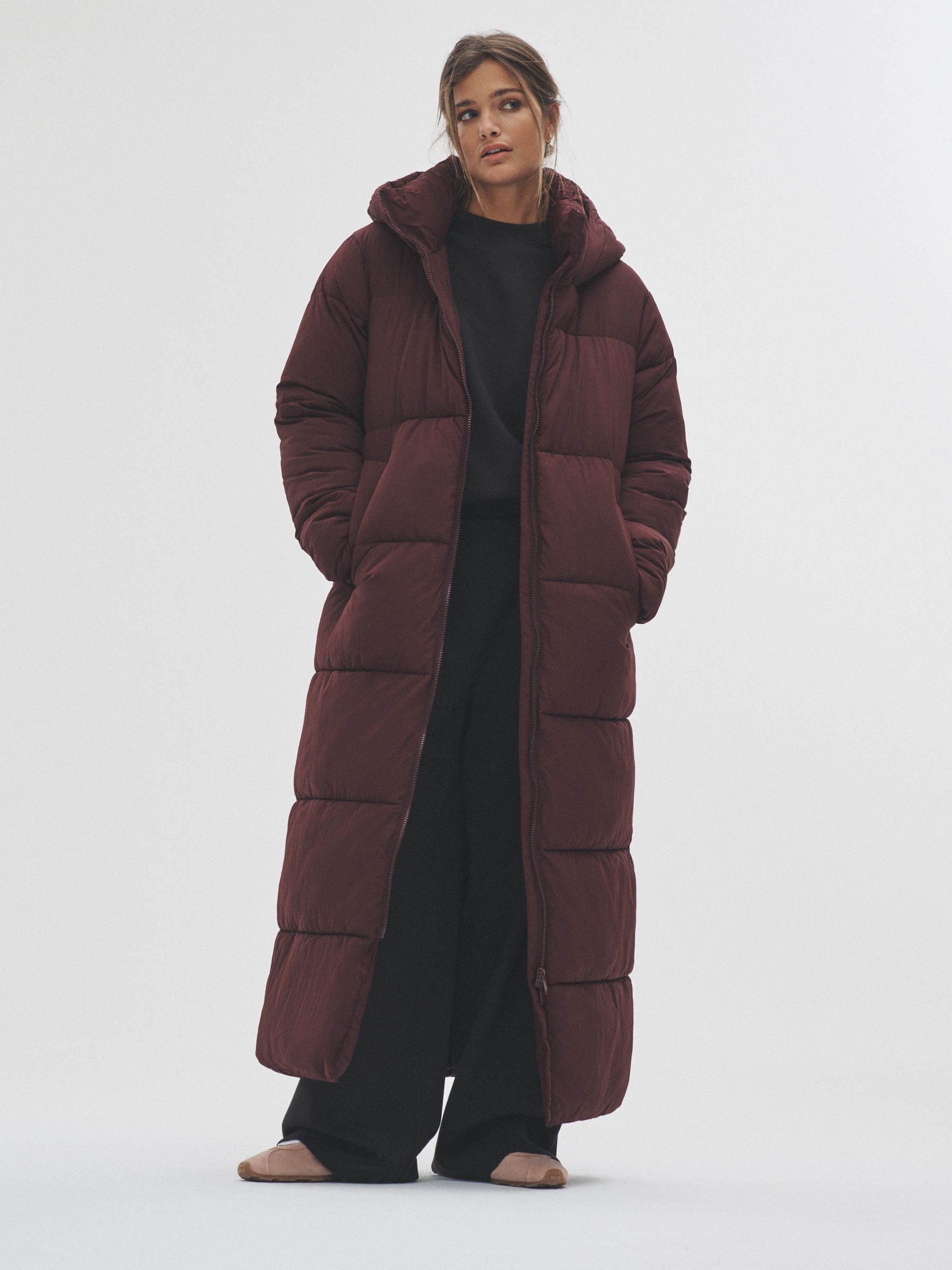 Burgundy Red - Hooded Longline Padded Maxi Coat - Image 4 of 10