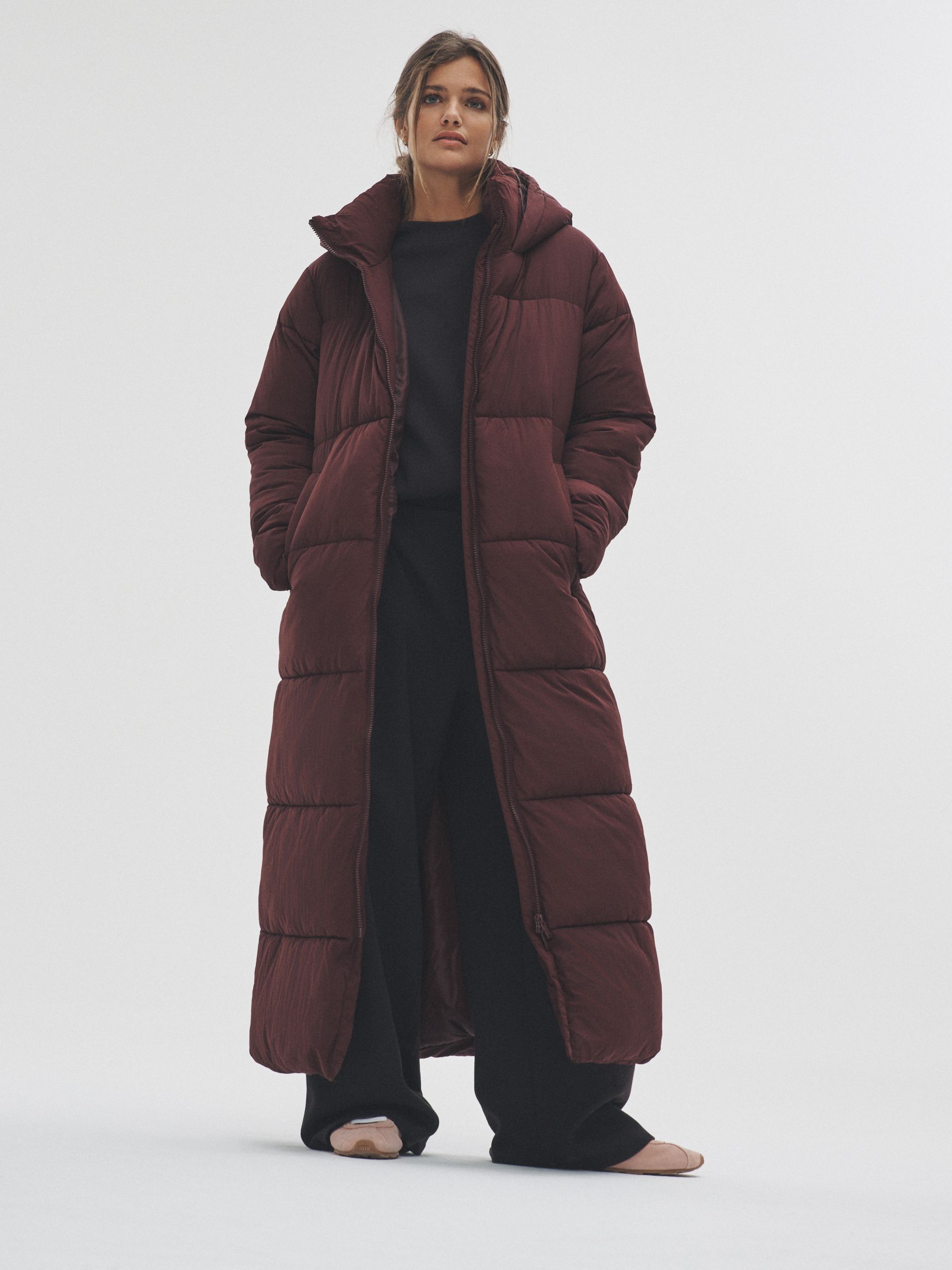 Burgundy Red - Hooded Longline Padded Maxi Coat - Image 5 of 10