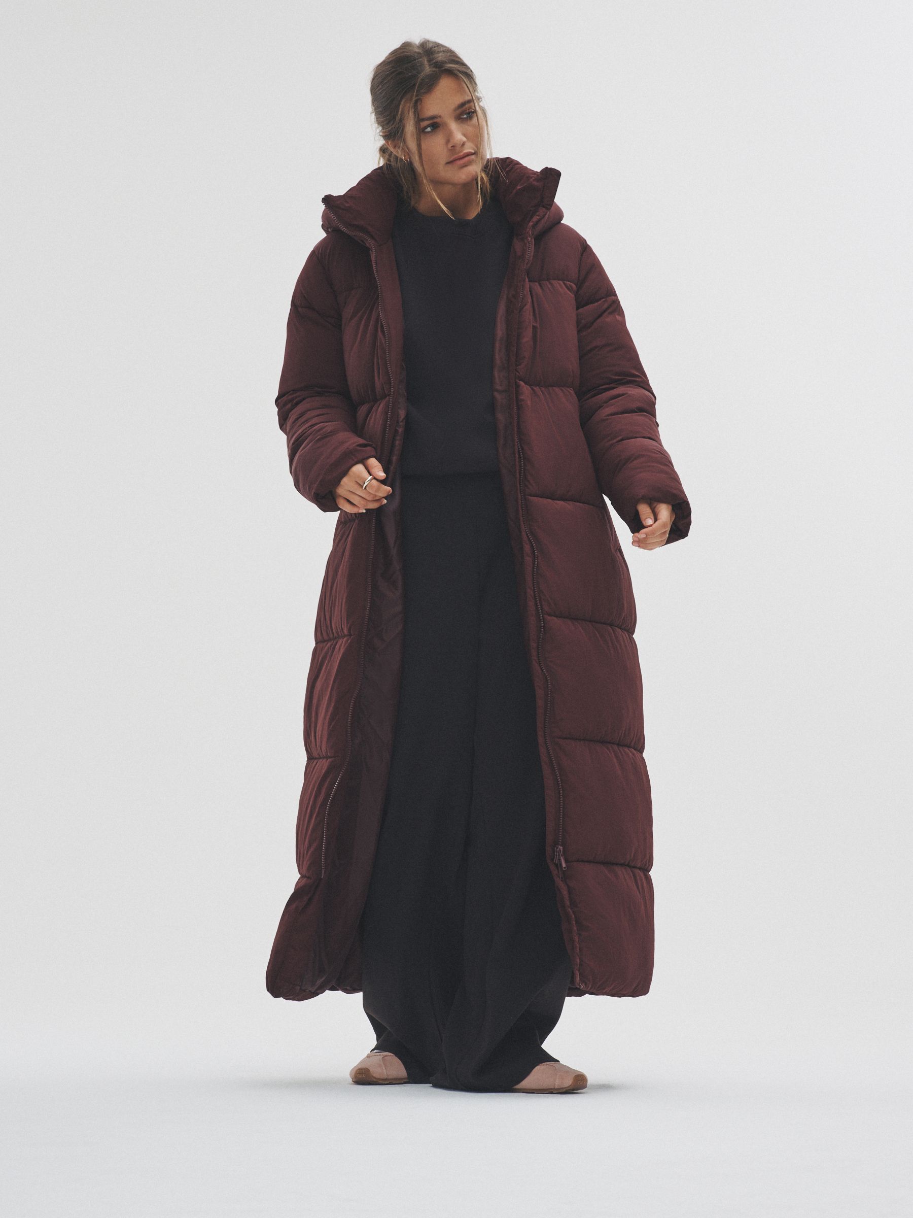 Burgundy Red - Hooded Longline Padded Maxi Coat - Image 6 of 10