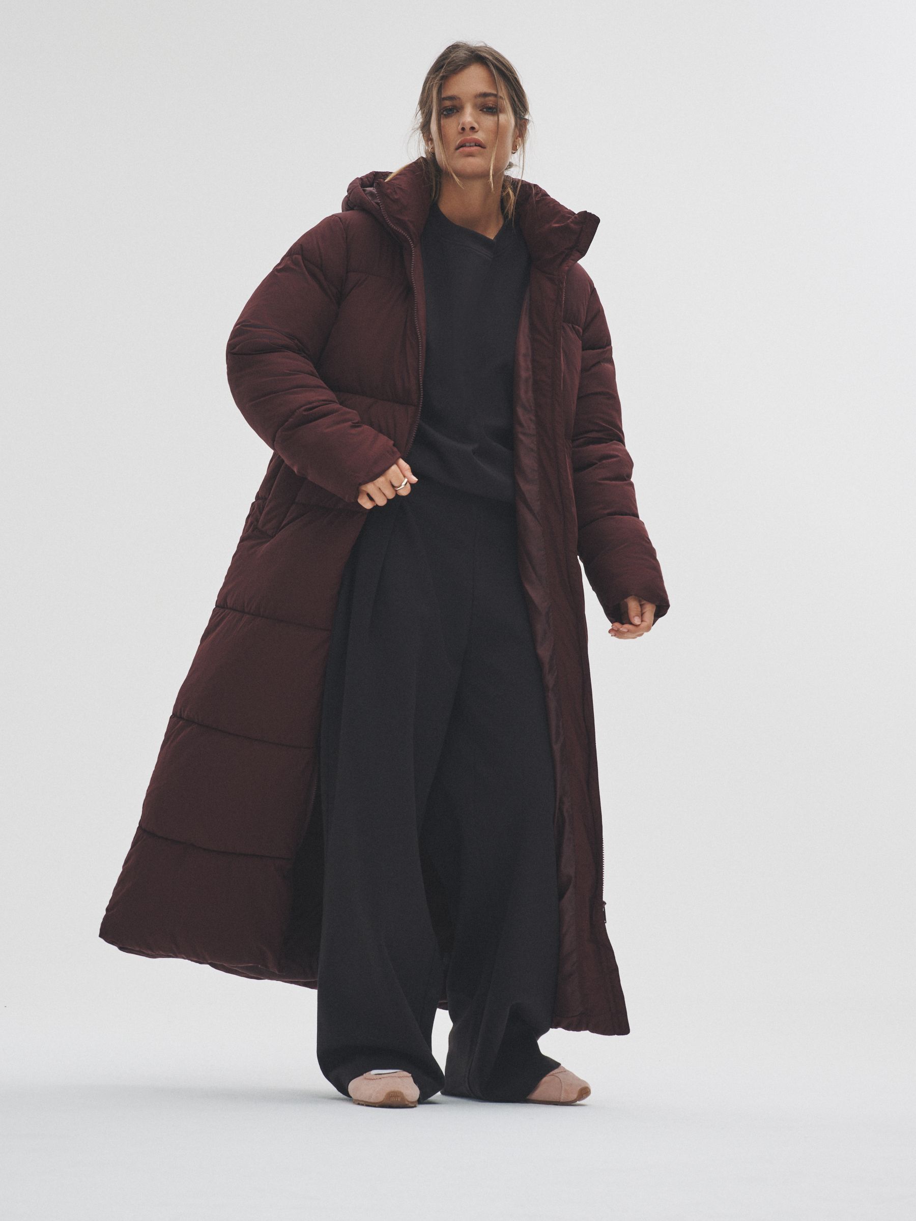 Burgundy Red - Hooded Longline Padded Maxi Coat - Image 7 of 10
