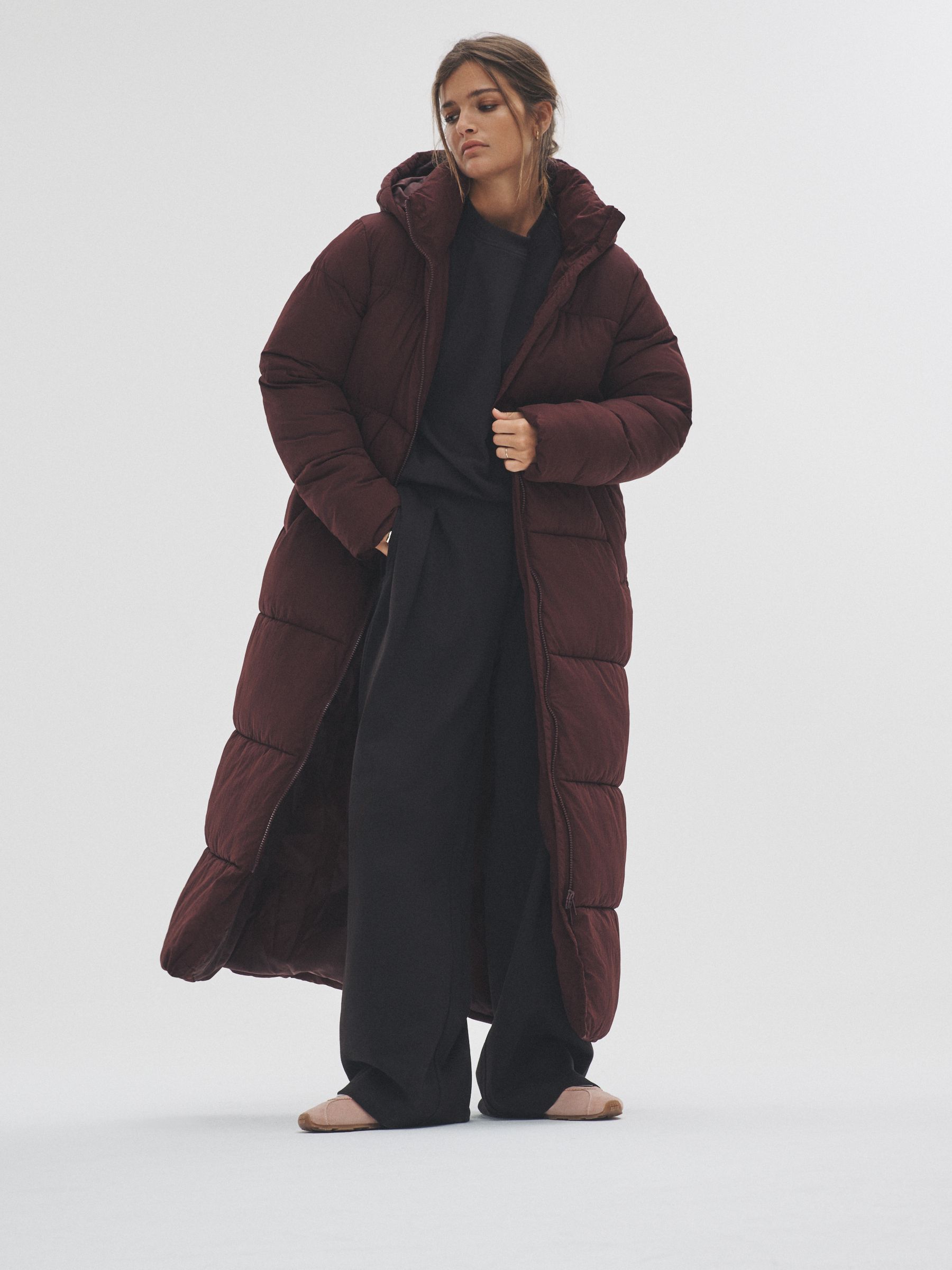 Burgundy Red - Hooded Longline Padded Maxi Coat - Image 8 of 10